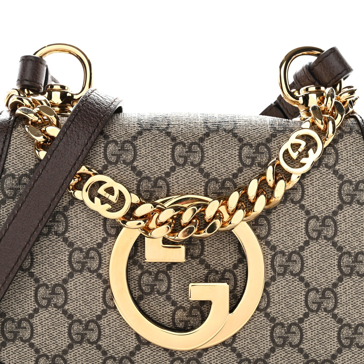 GG Supreme Monogram Textured Dollar Calfskin Mini Blondie Chain Shoulder Flap Bag Beige Ebony New Acero