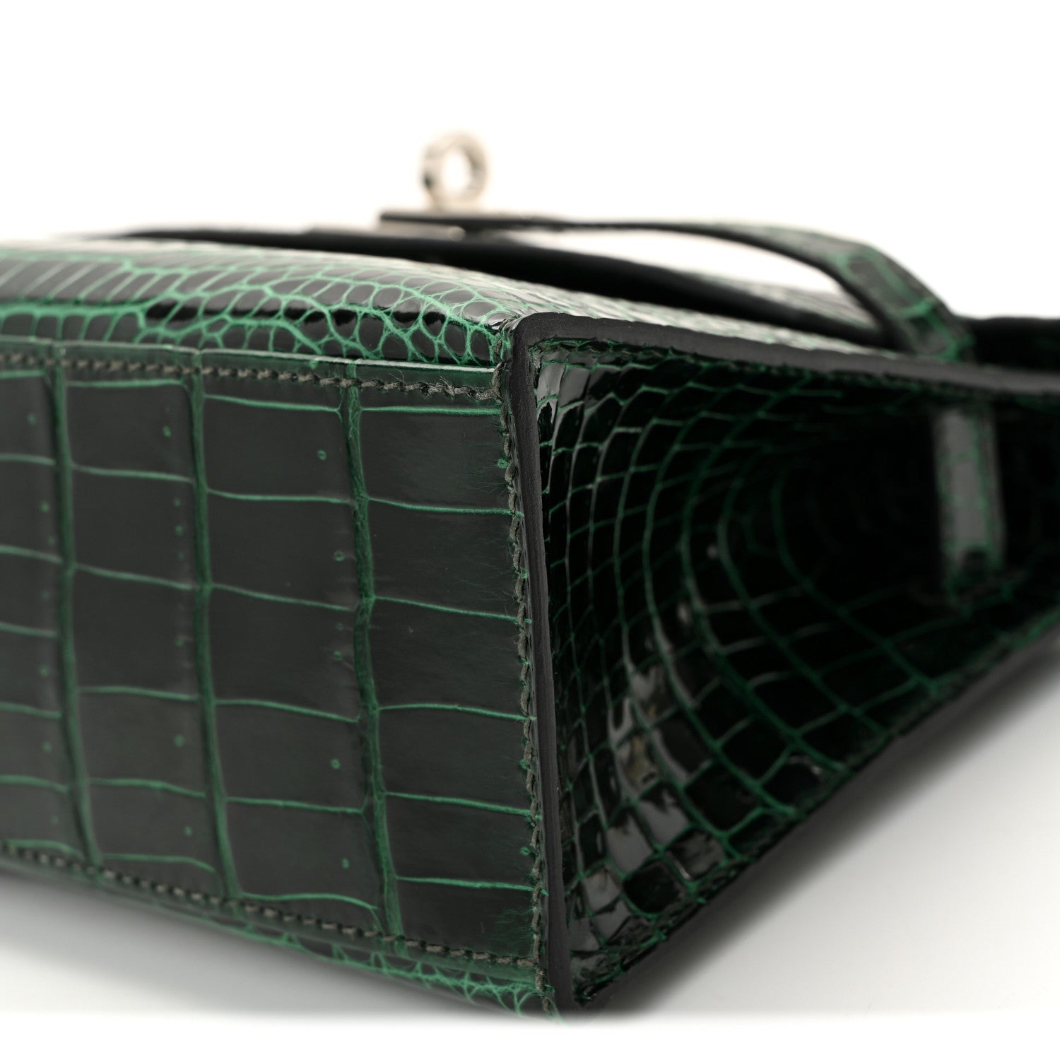 Shiny Porosus Crocodile Kelly Pochette Vert Cypress