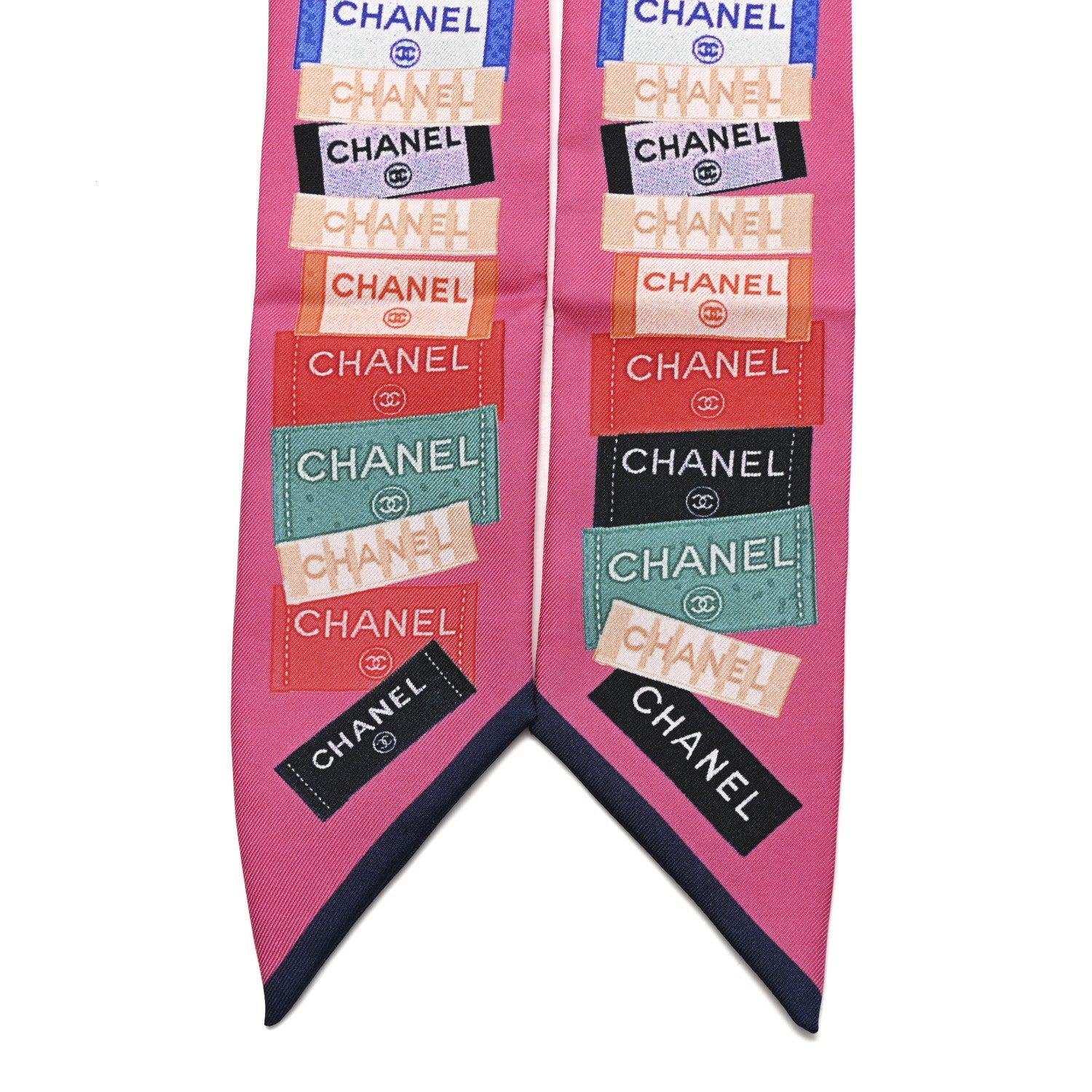 Silk Twill Slim Labels Bandeau Scarf Pink Multicolor