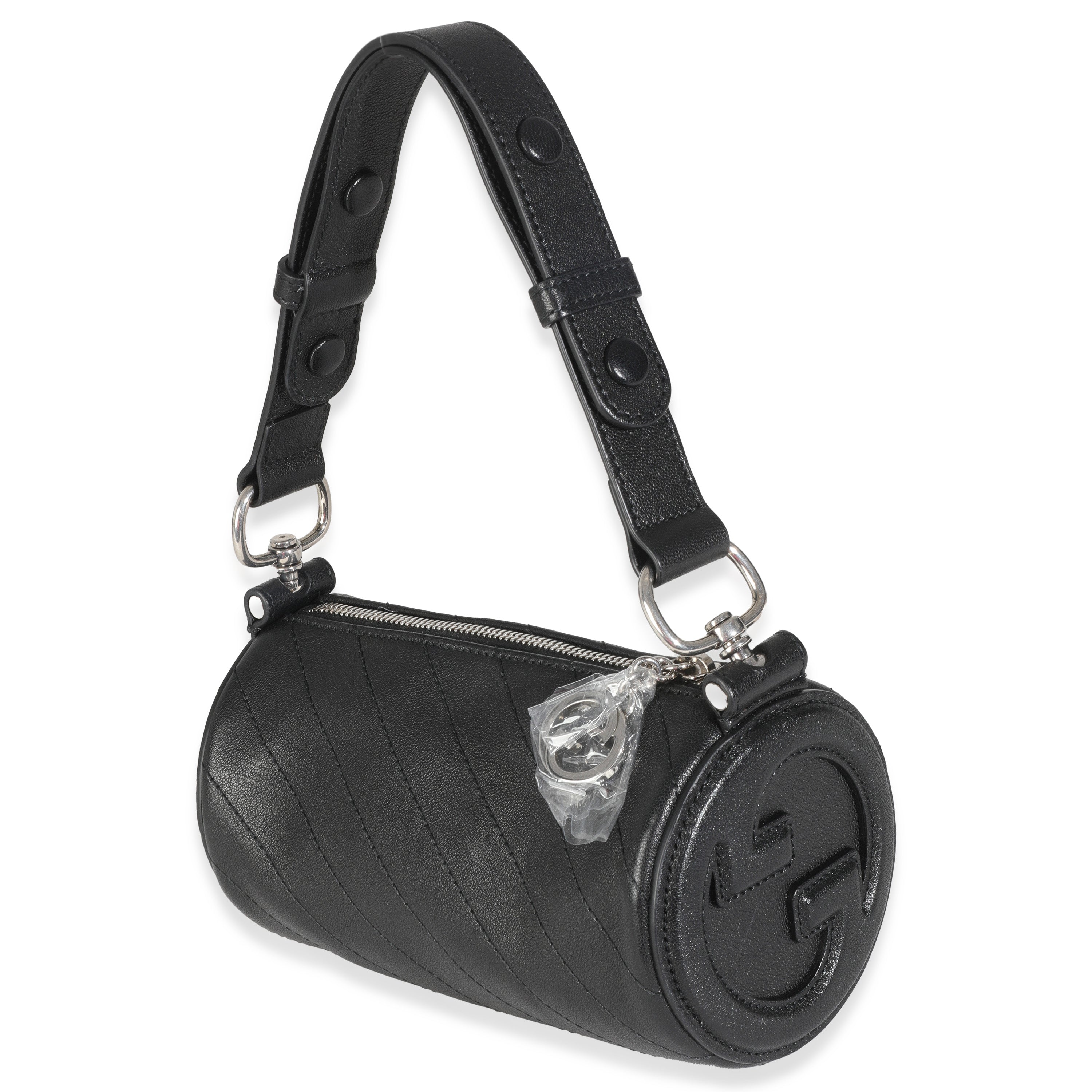 Black Diagonal Quilted Leather Mini Blondie Shoulder Bag