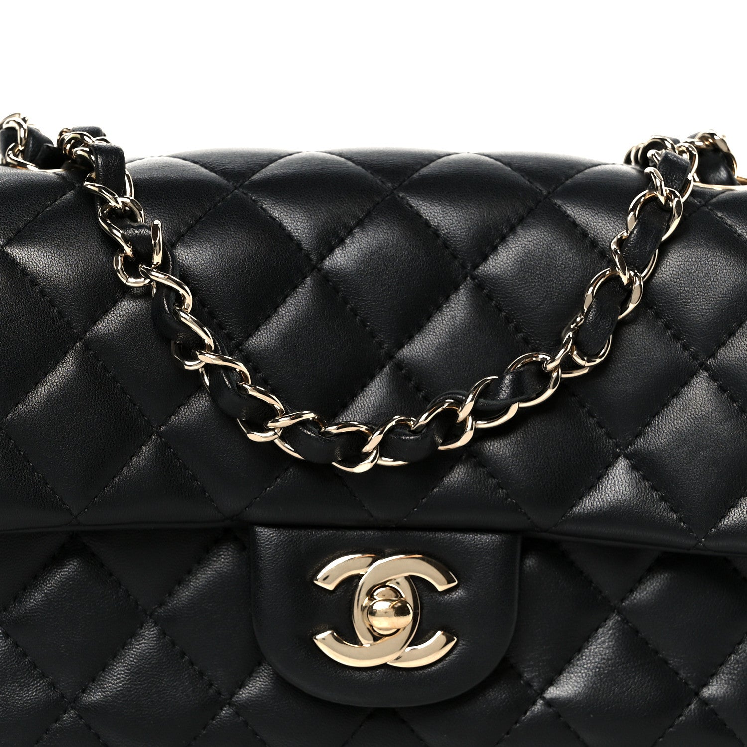 Lambskin Quilted Mini Rectangular Flap Black