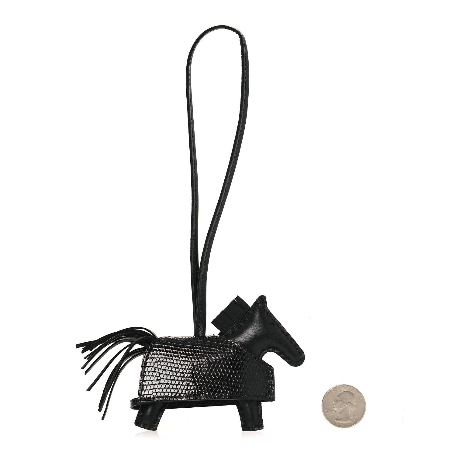 Milo Lambskin Niloticus Lizard Touch Studded Grigri Rodeo Robeo Rock Horse Bag Charm PM Black
