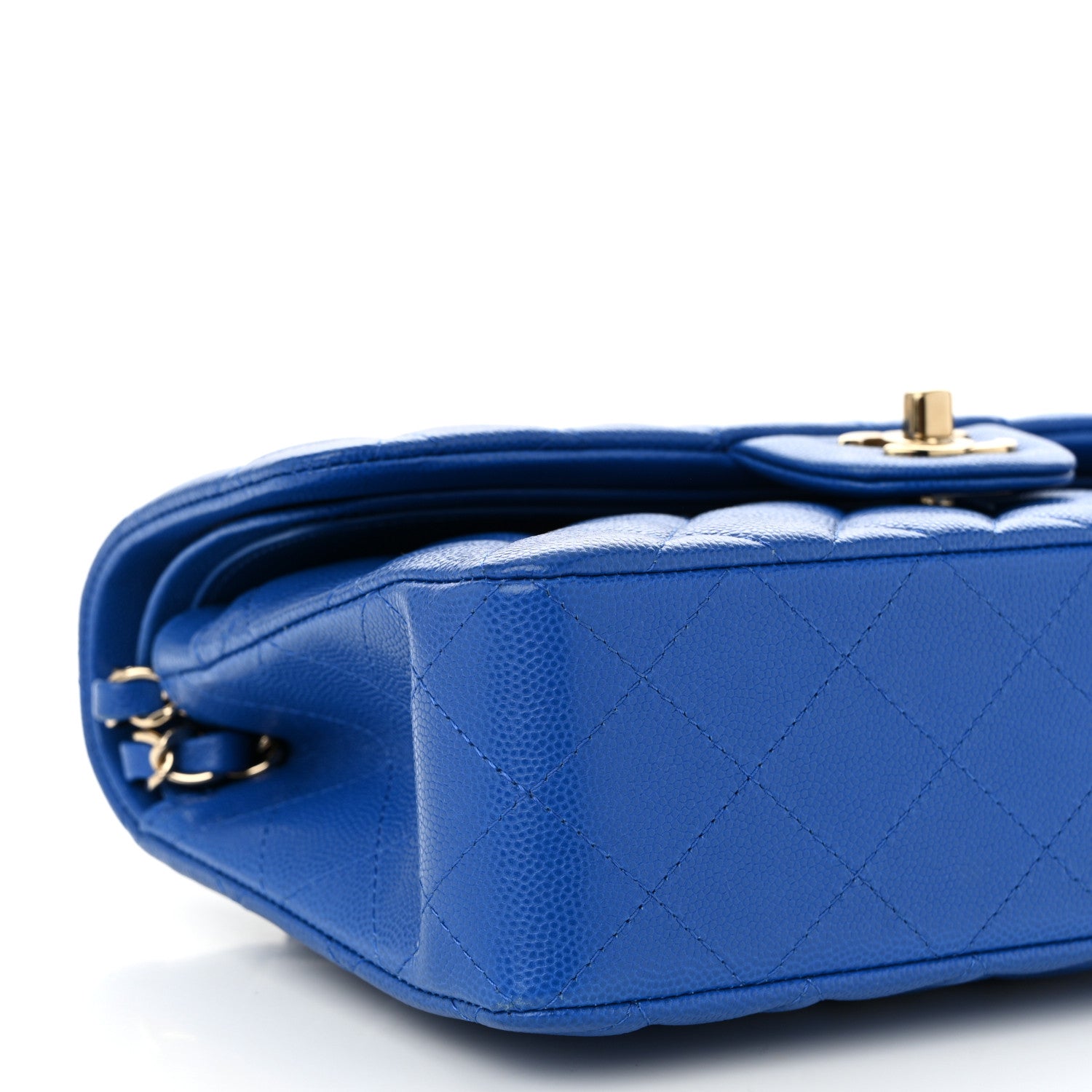 Caviar Quilted Small Double Flap Blue