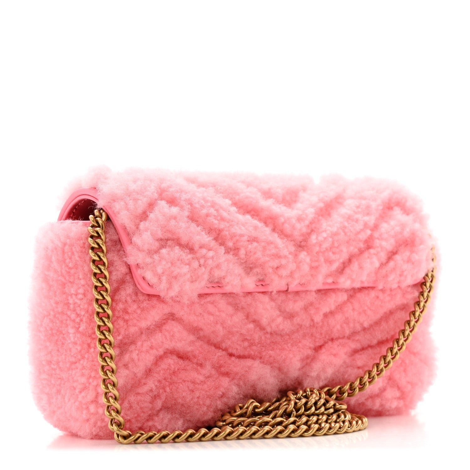 Shearling Matelasse Super Mini GG Marmont Shoulder Bag Lotus Pink