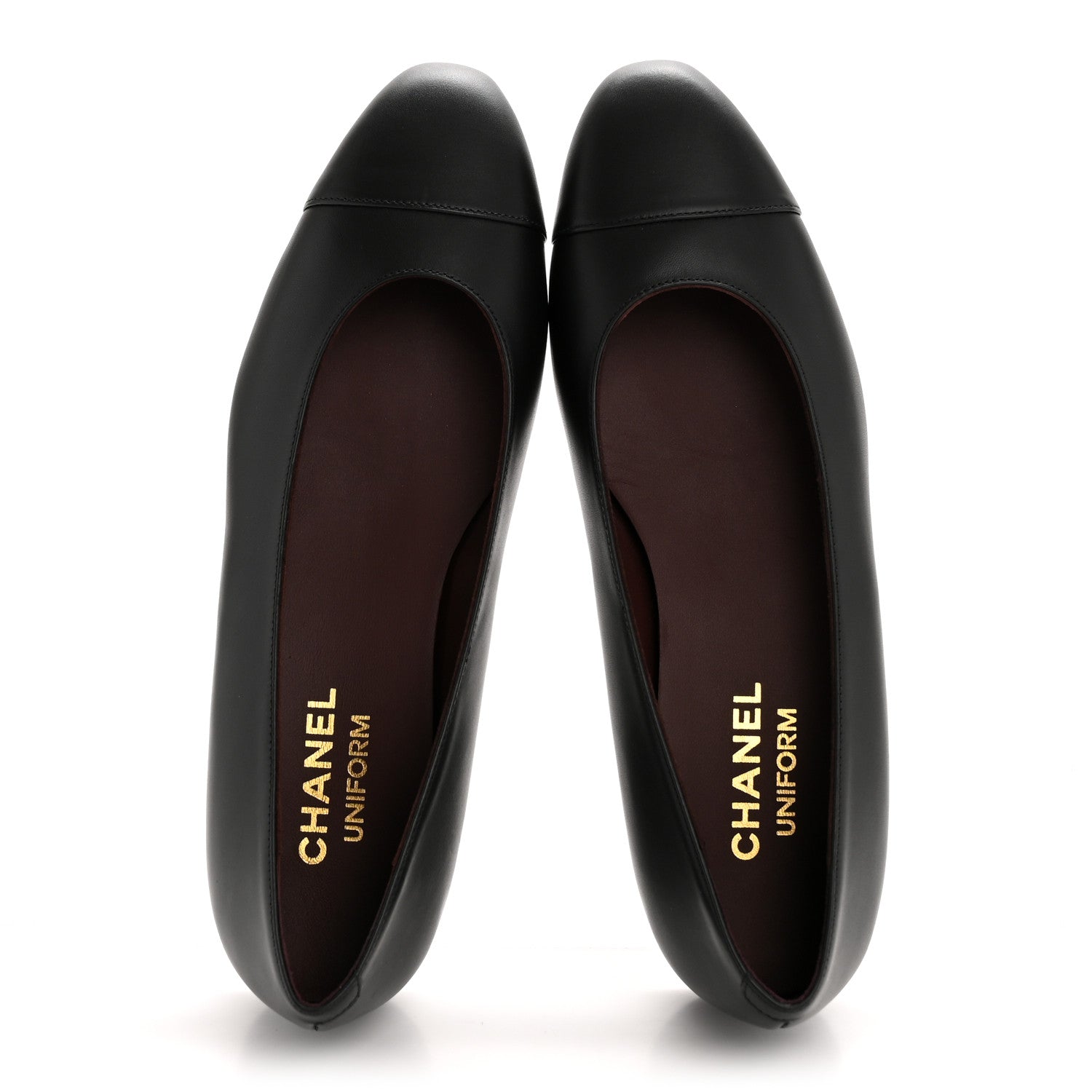 Lambskin Cap Toe CC Uniform Ballerina Flats 37 Black
