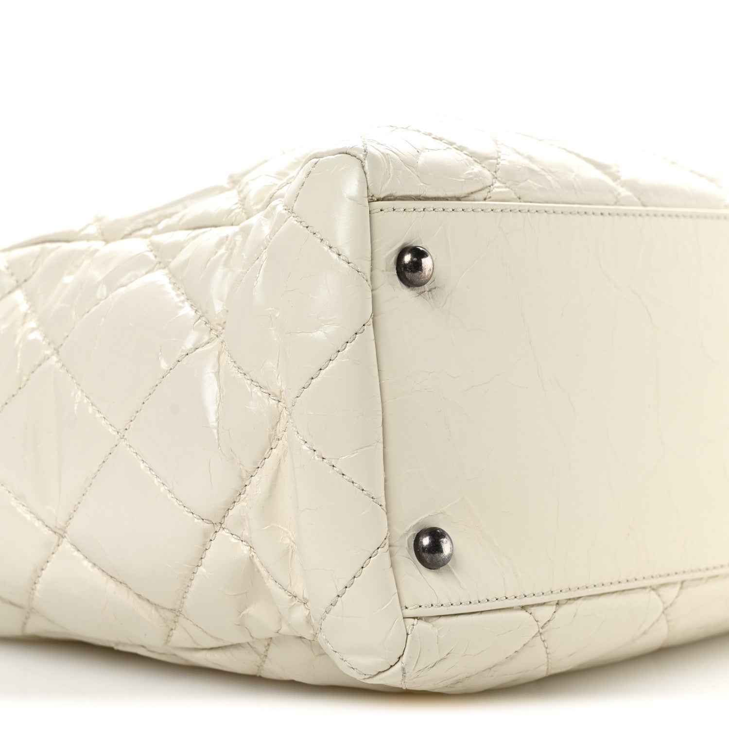 Glazed Crackled Calfskin Reissue Tote White
