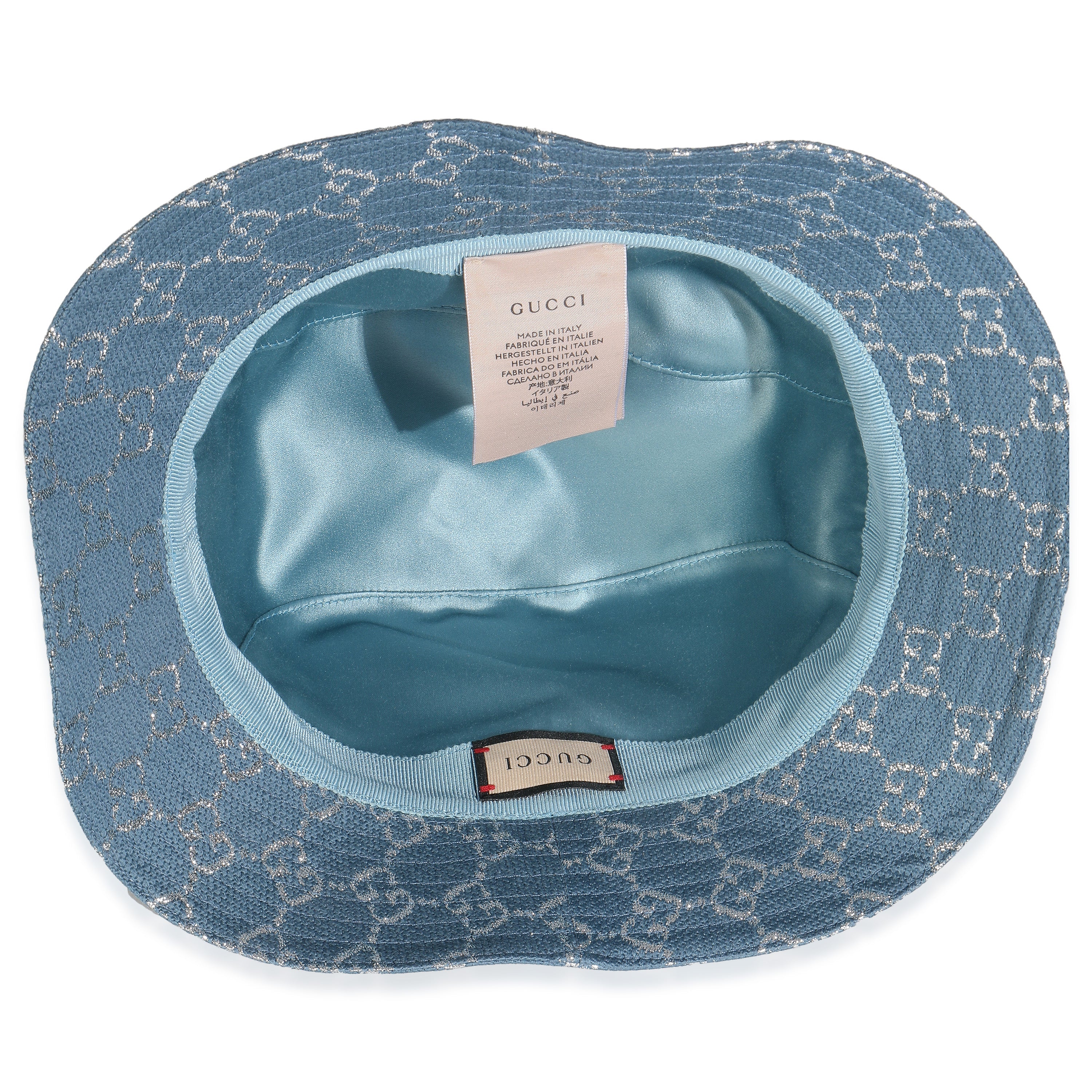 Light Blue Silver Canvas Lame GG Monogram Bucket Hat XL