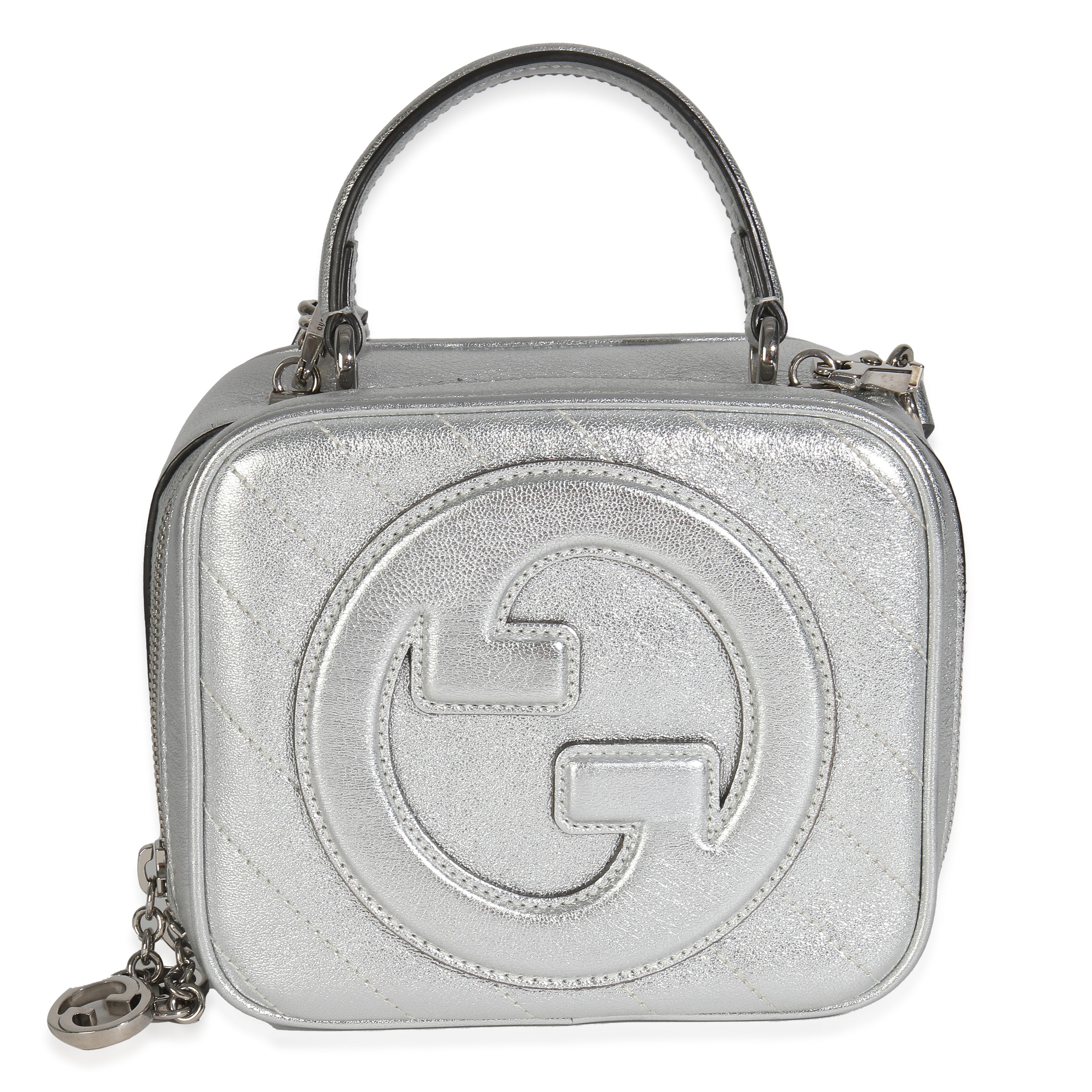 Silver Metallic Sakai Be Green Calfskin Diagonal Stitched Blondie Top Hand