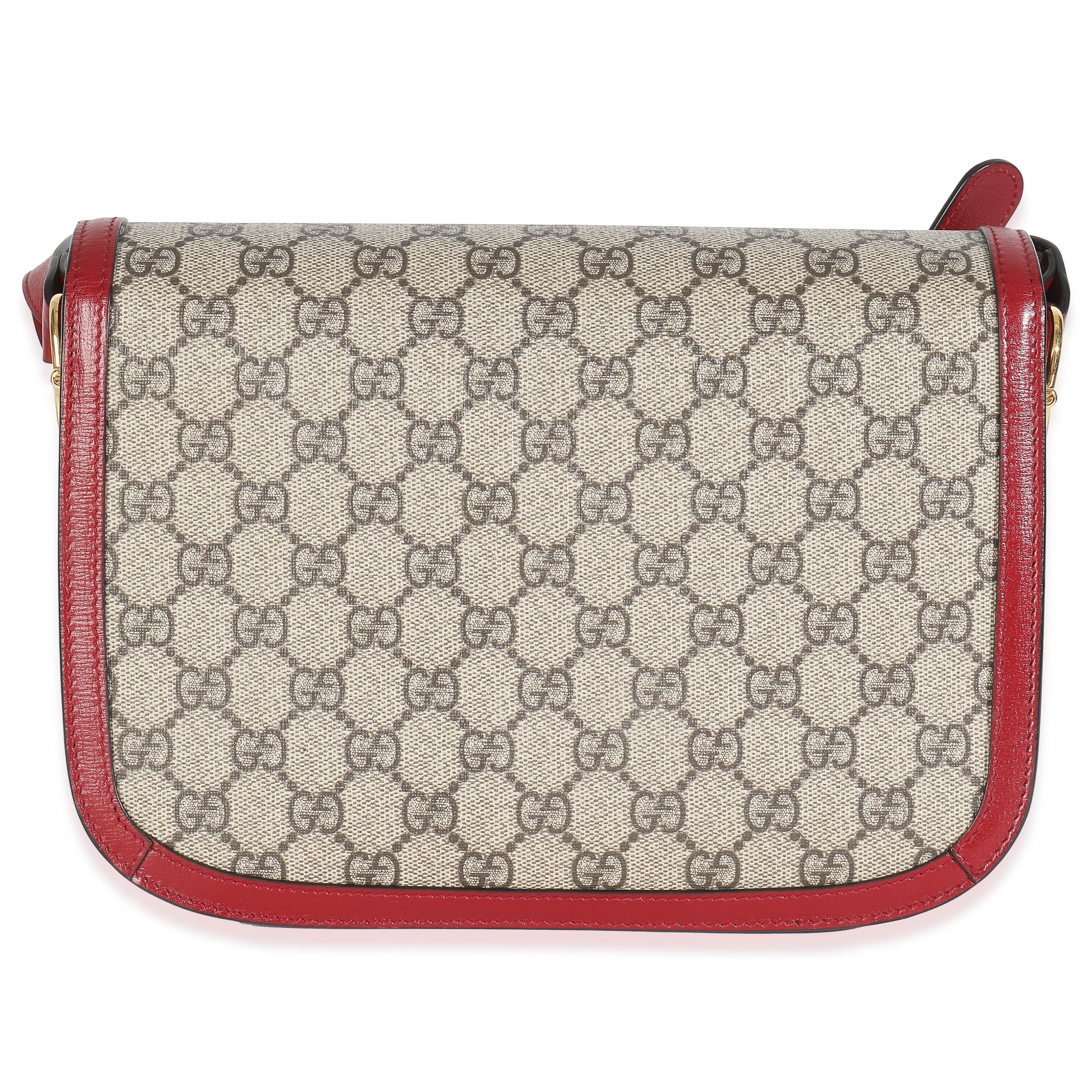 Cherry Red Beige GG Supreme Azalea Calfskin Horsebit 1955 Shoulder Bag