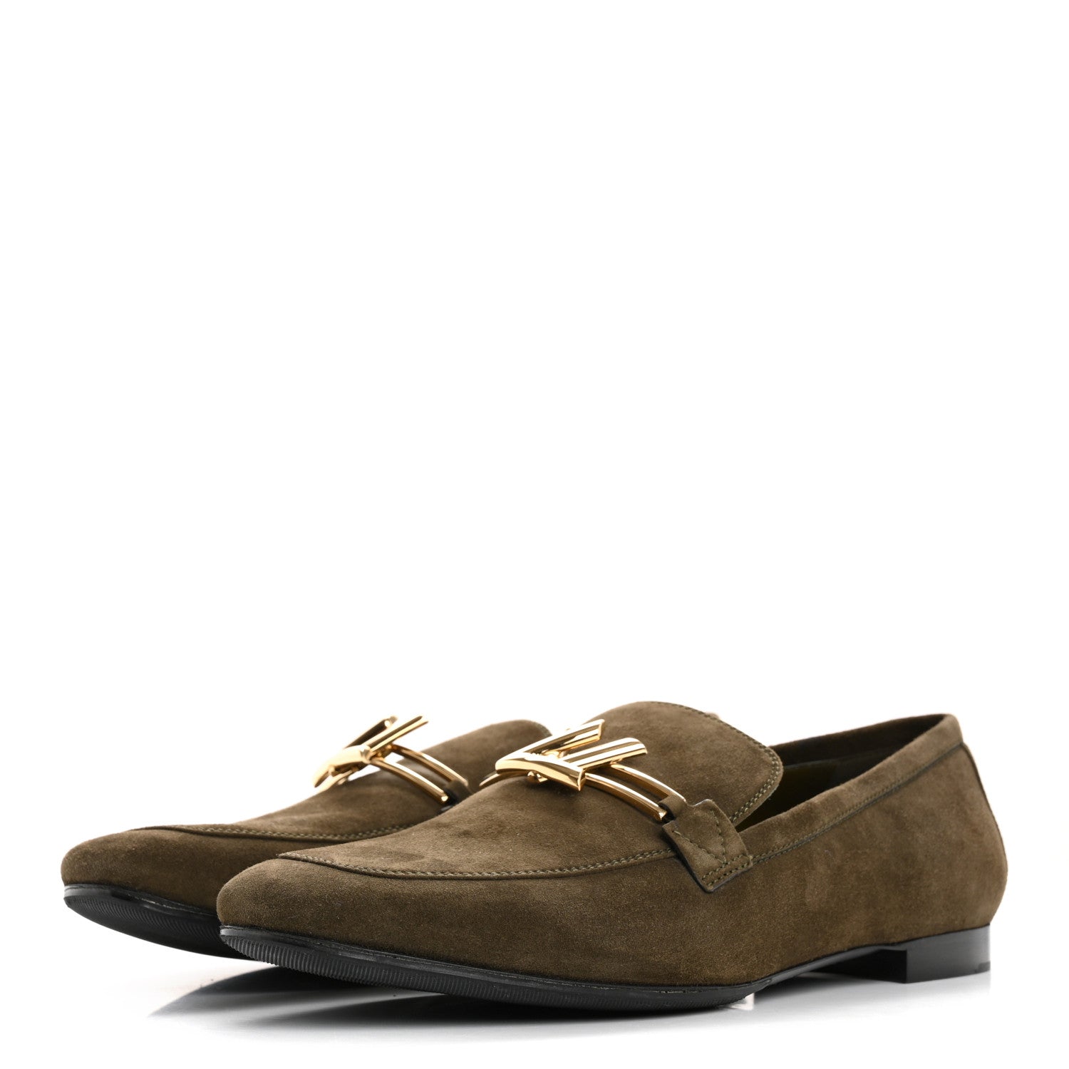 Suede Upper Case Flat Loafers 40 Green