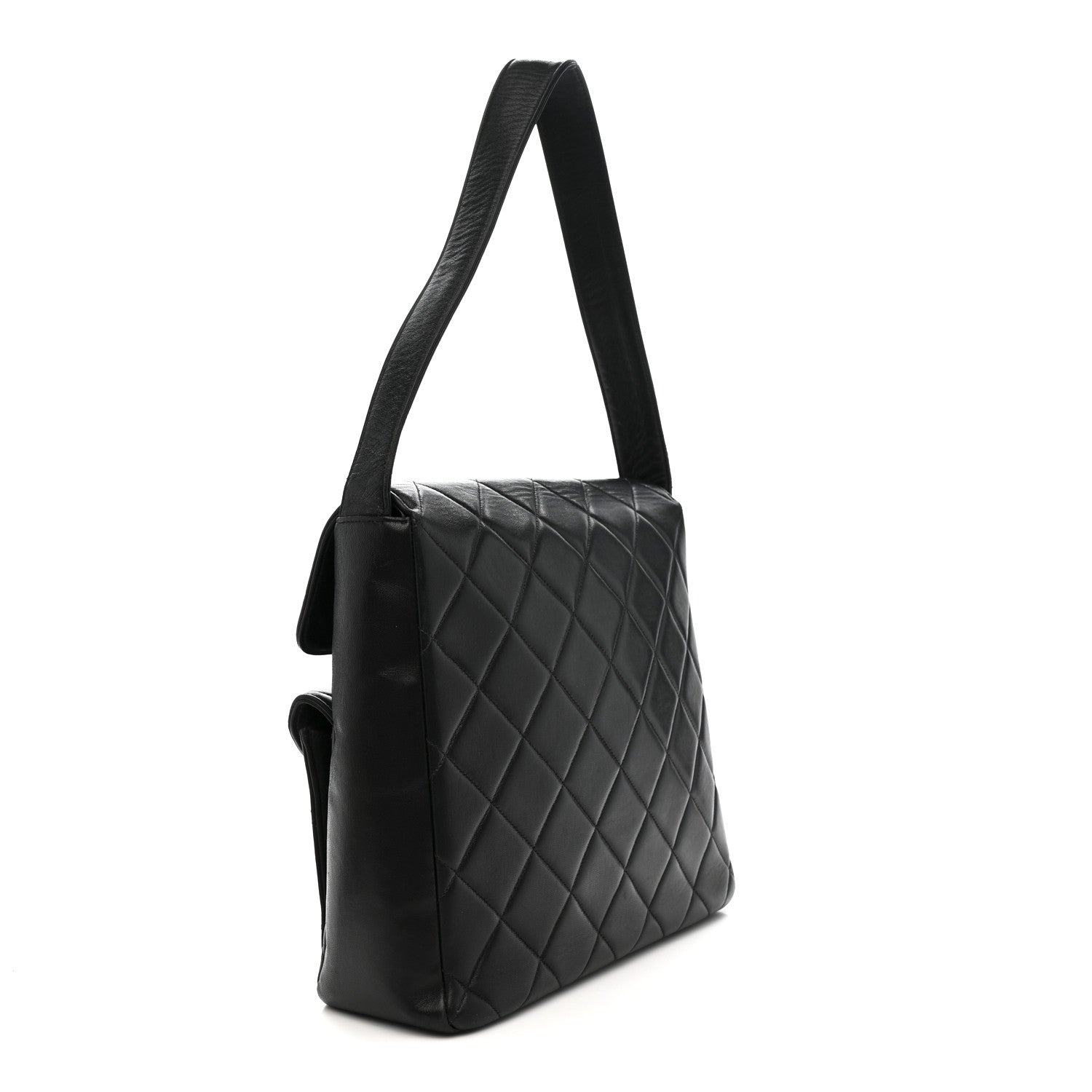Lambskin Quilted Double Pocket Shoulder Bag Black