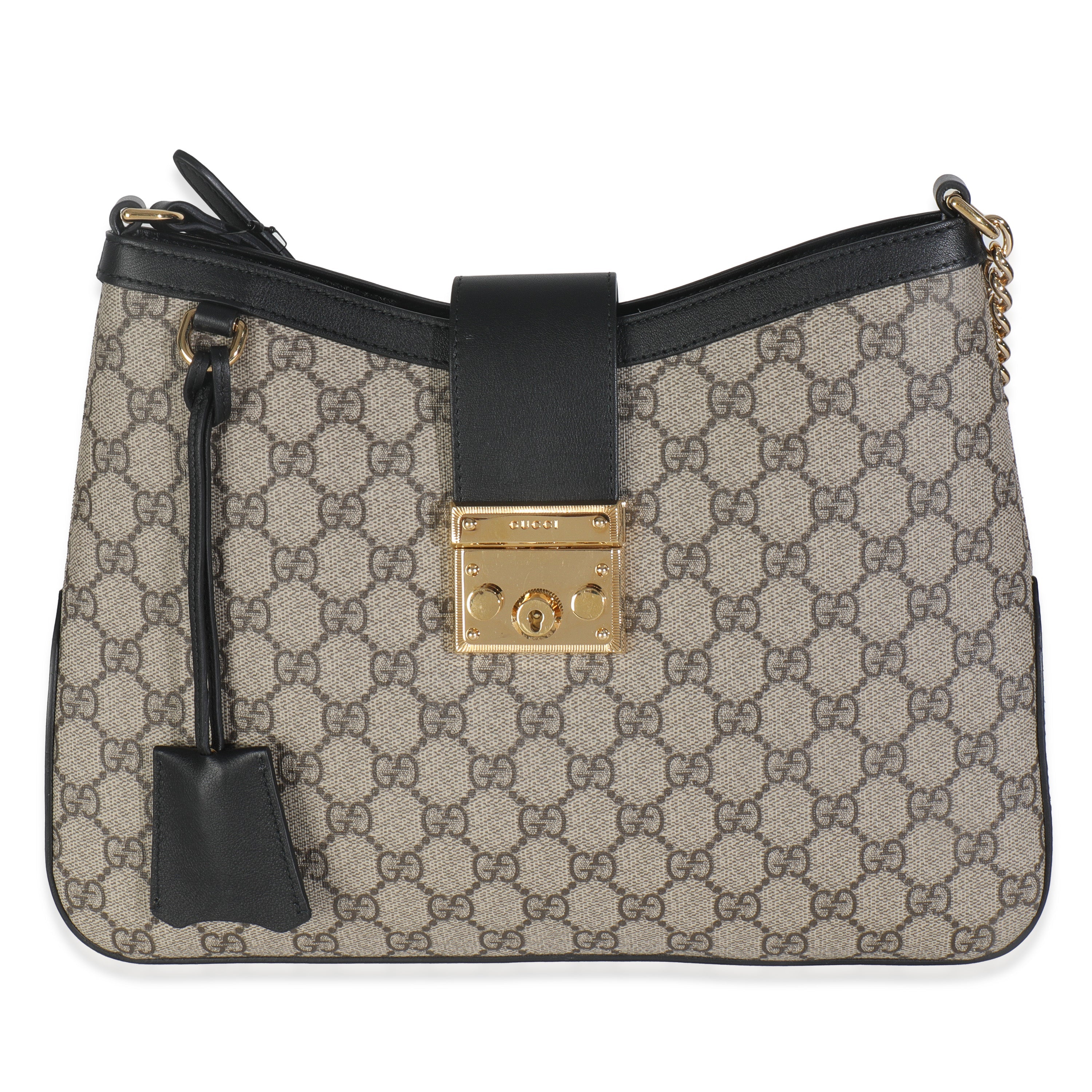 Beige Black GG Supreme Monogram Canvas Medium Padlock Shoulder Bag