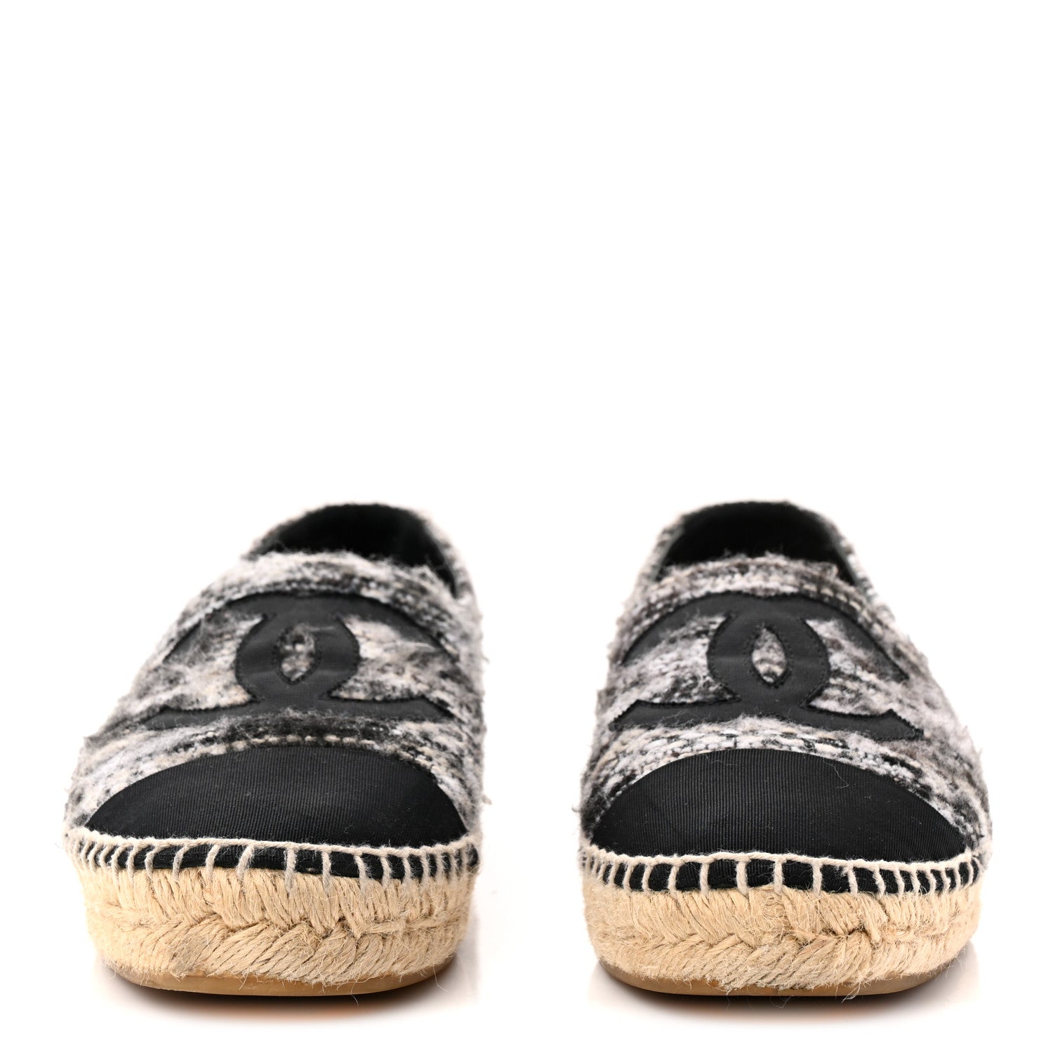 Tweed Grosgrain CC Espadrilles 38 Grey Black
