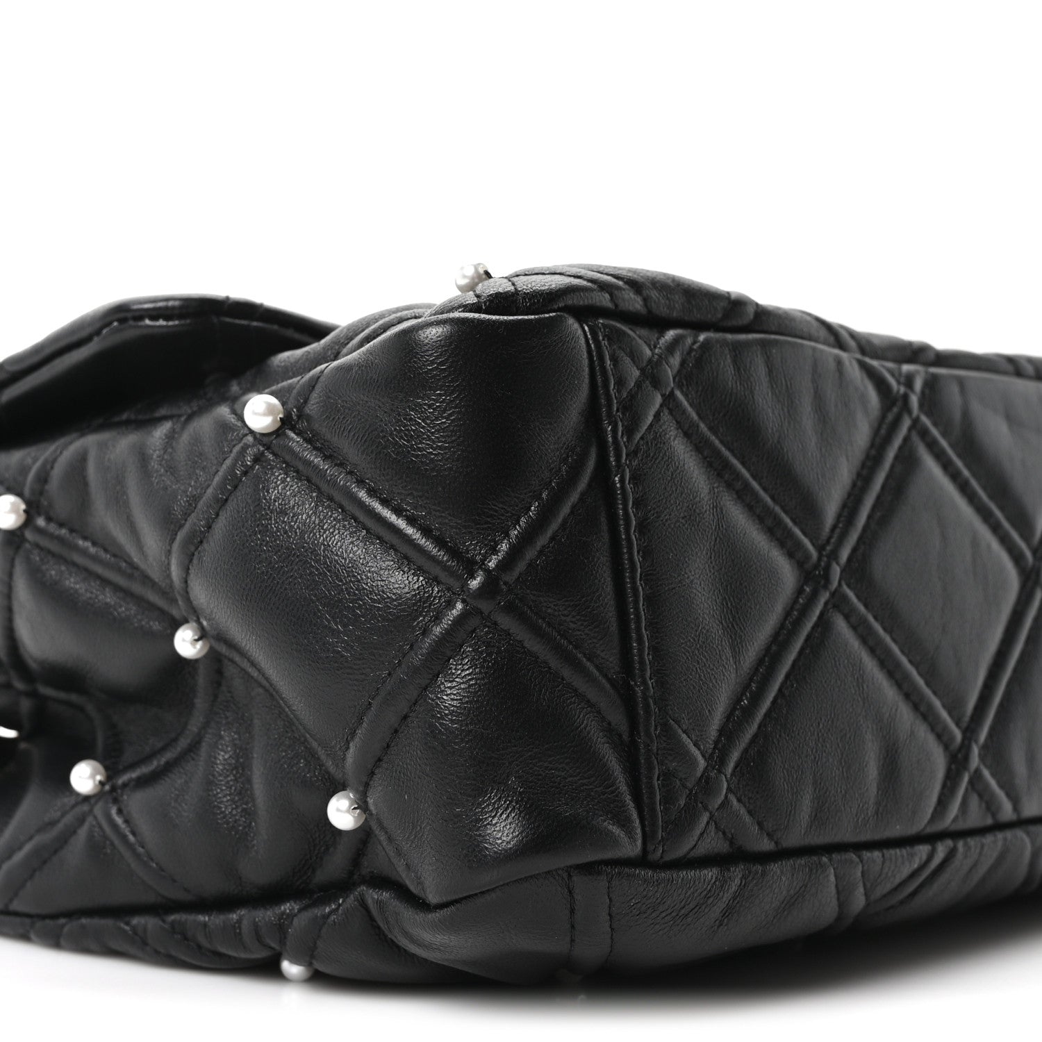 Lambskin Quilted Pearl Studded Flap Black