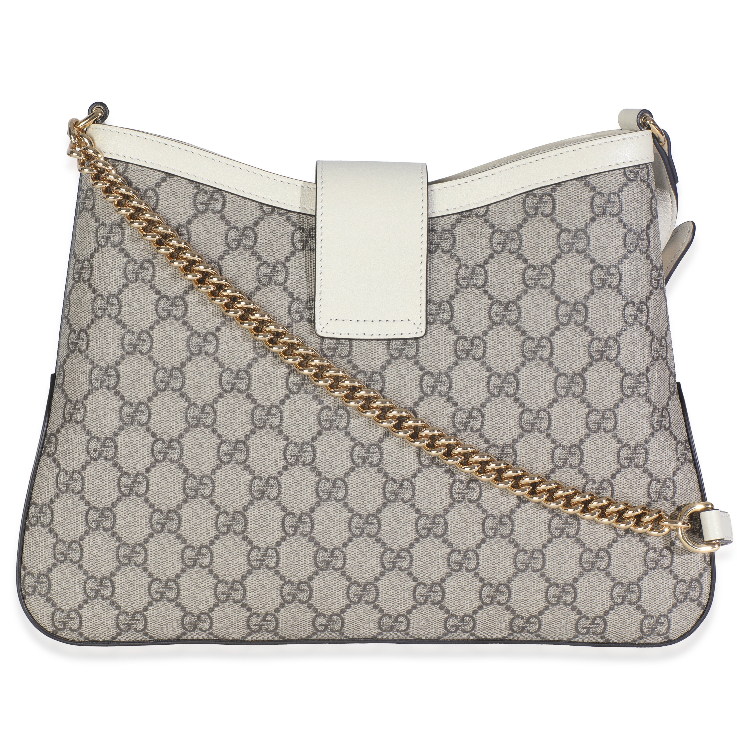 Beige Ebony GG Supreme Canvas Moon Calfskin Medium Padlock Shoulder Bag
