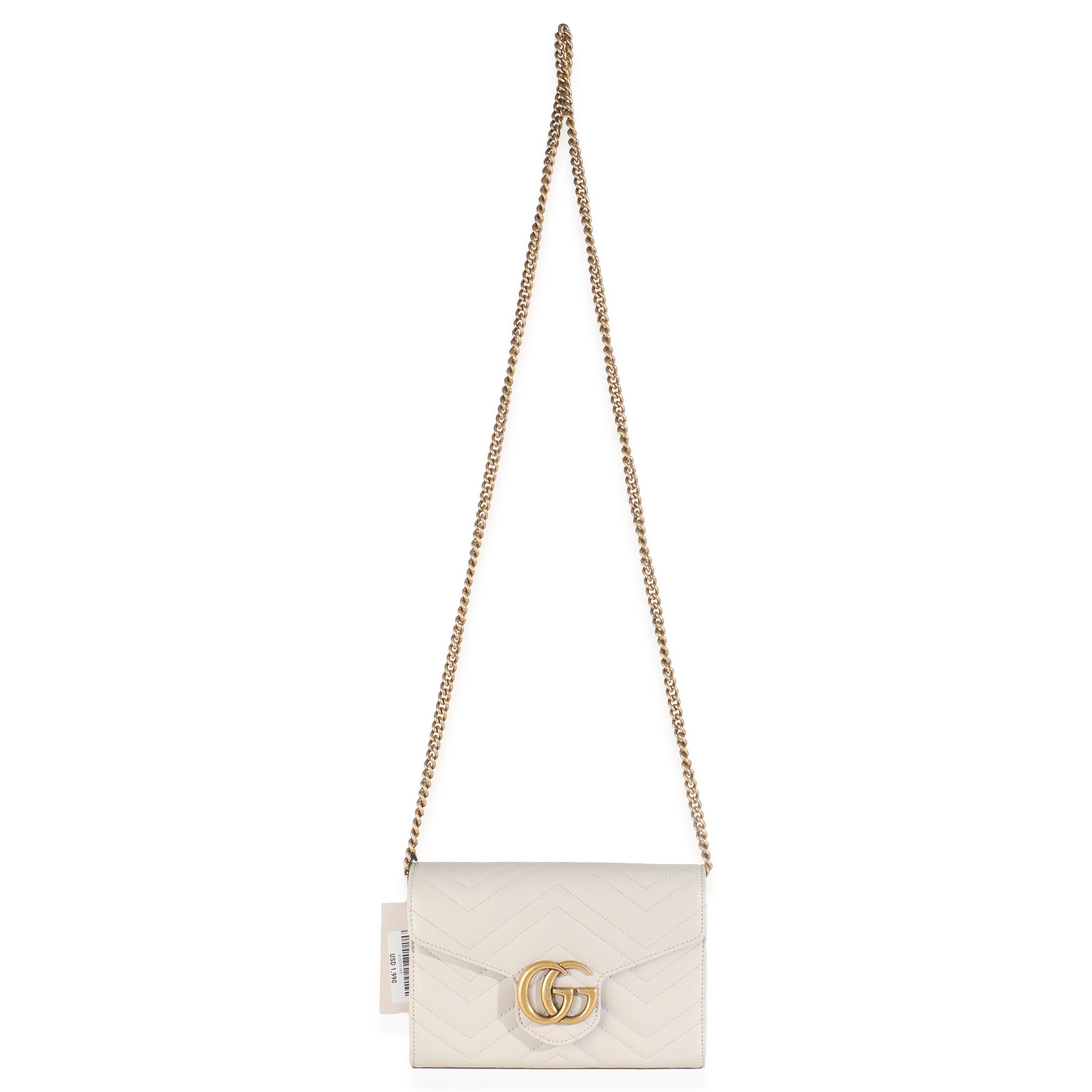Grey Calfskin Matelasse GG Marmont Chain Wallet