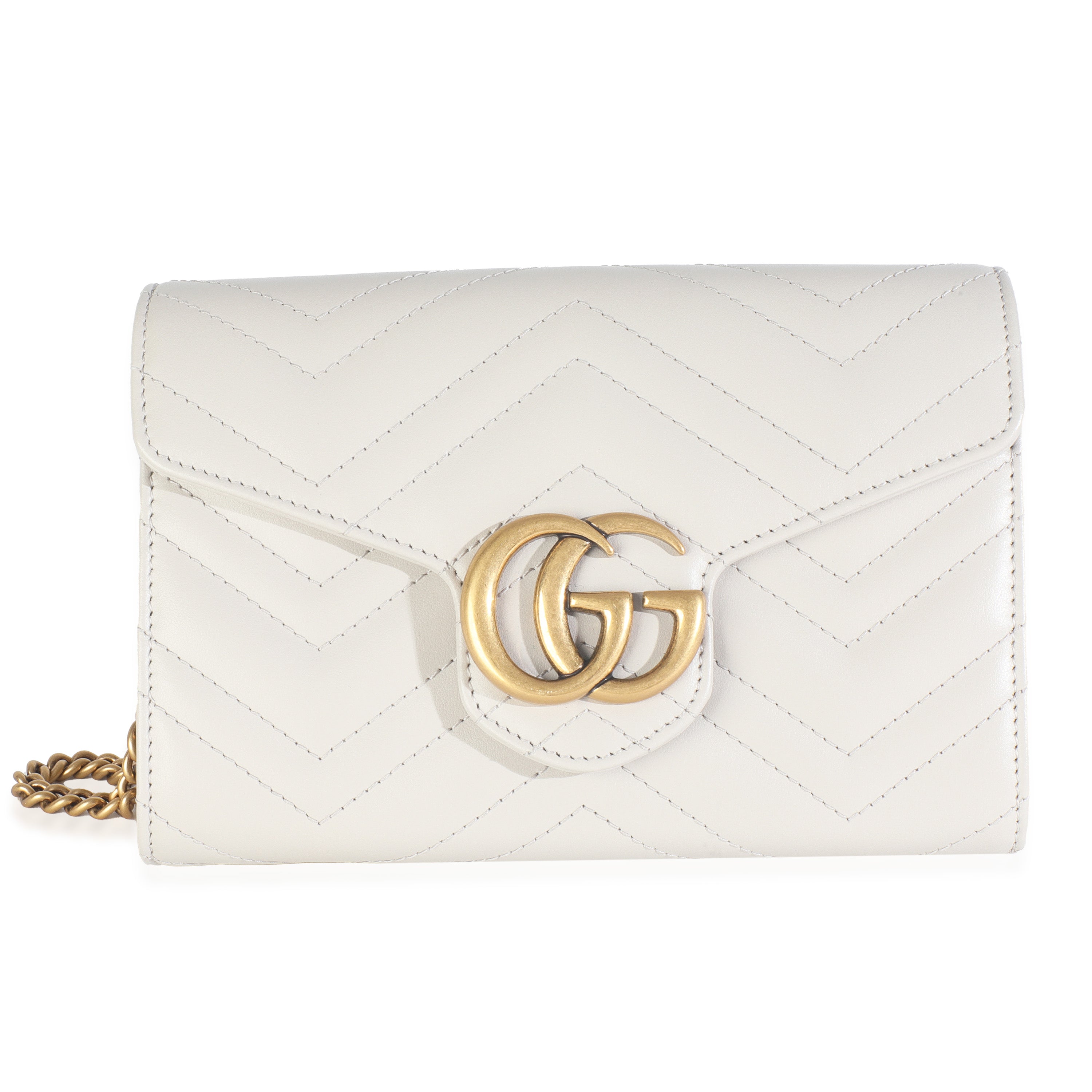 Grey Calfskin Matelasse GG Marmont Chain Wallet