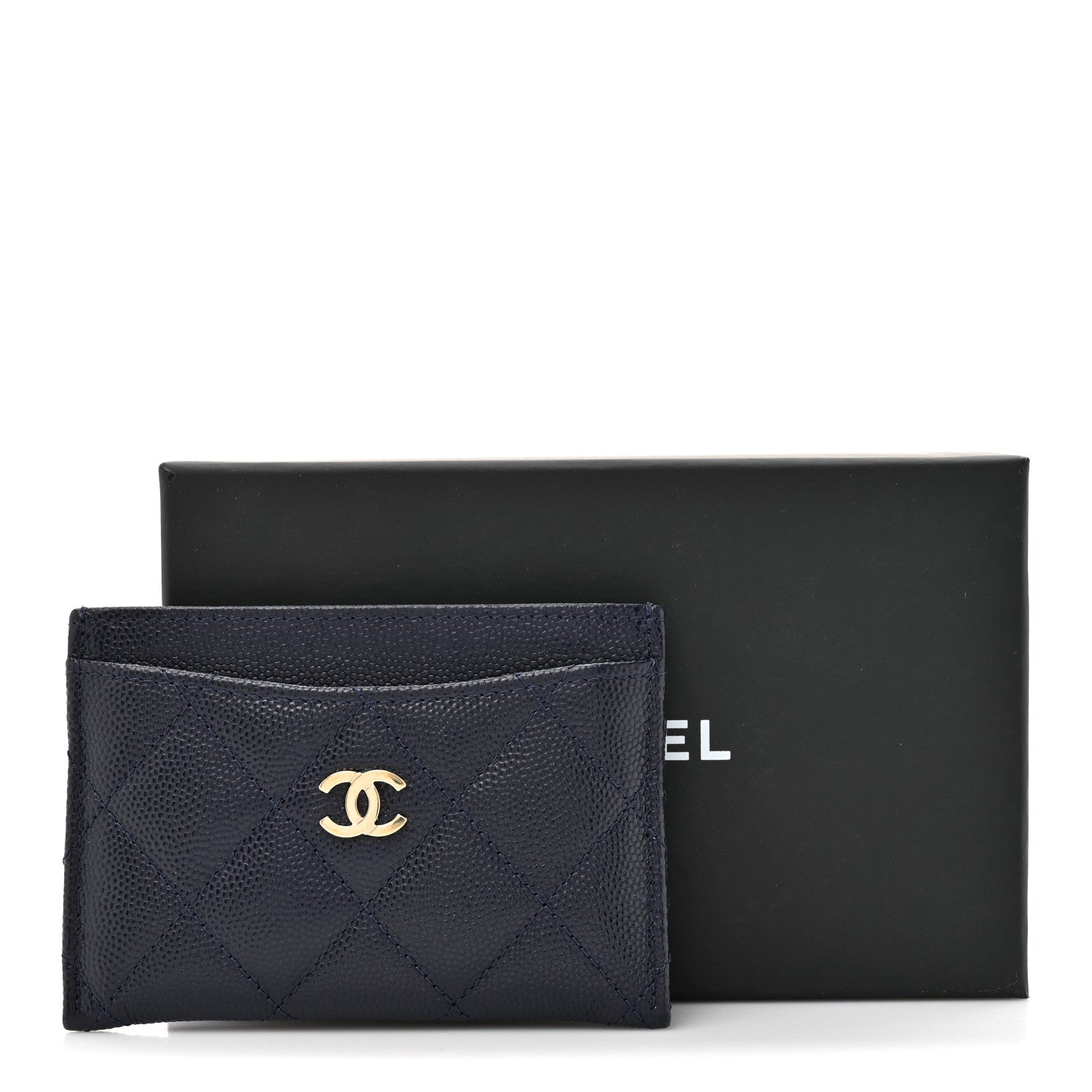 Caviar Quilted Card Holder Navy