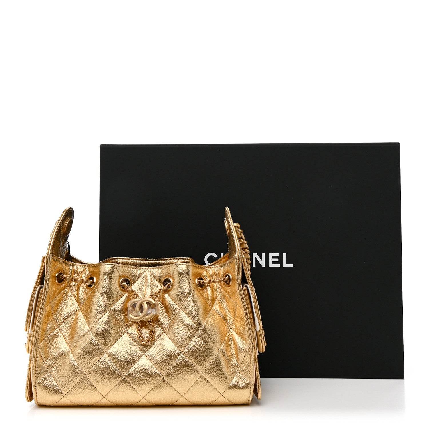 Metallic Caviar Quilted Mini Chanel 25 Handbag Gold