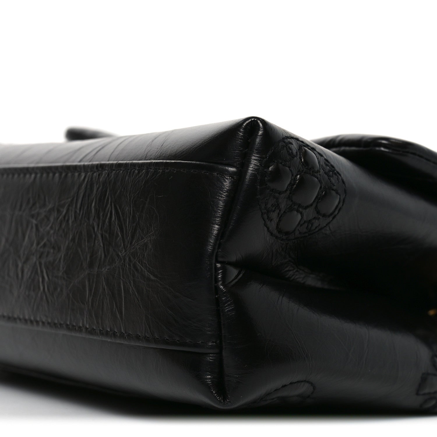Crumbled Calfskin Embossed Flap Black