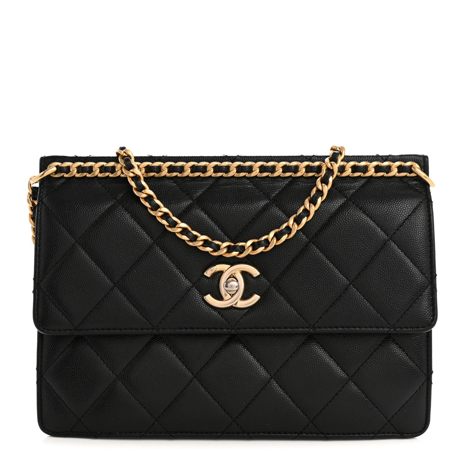 Caviar Quilted Chain Frame Flap Black