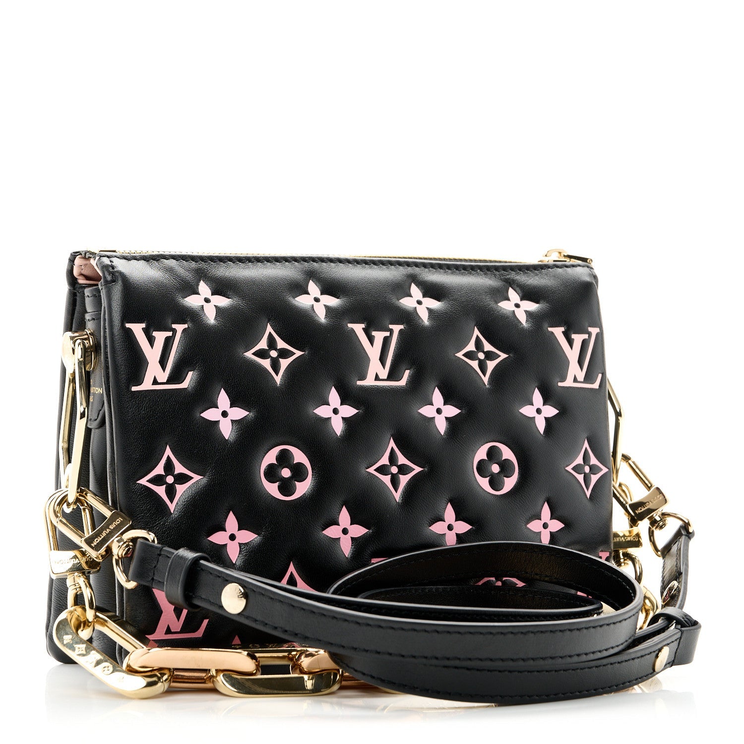 Lambskin Embossed Monogram LV Ski Coussin BB Black Rose