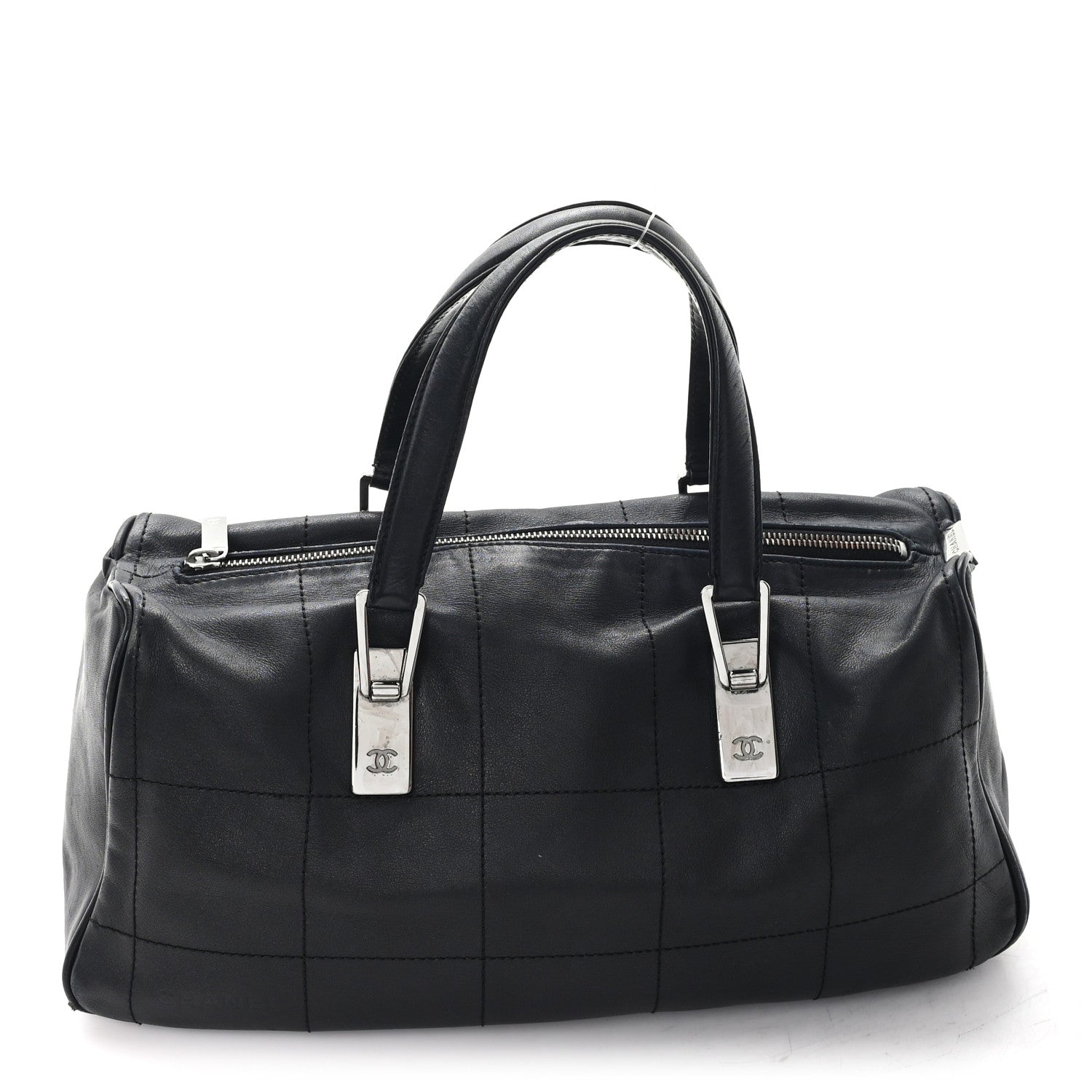 Lambskin Square Stitched Large Tote  Black
