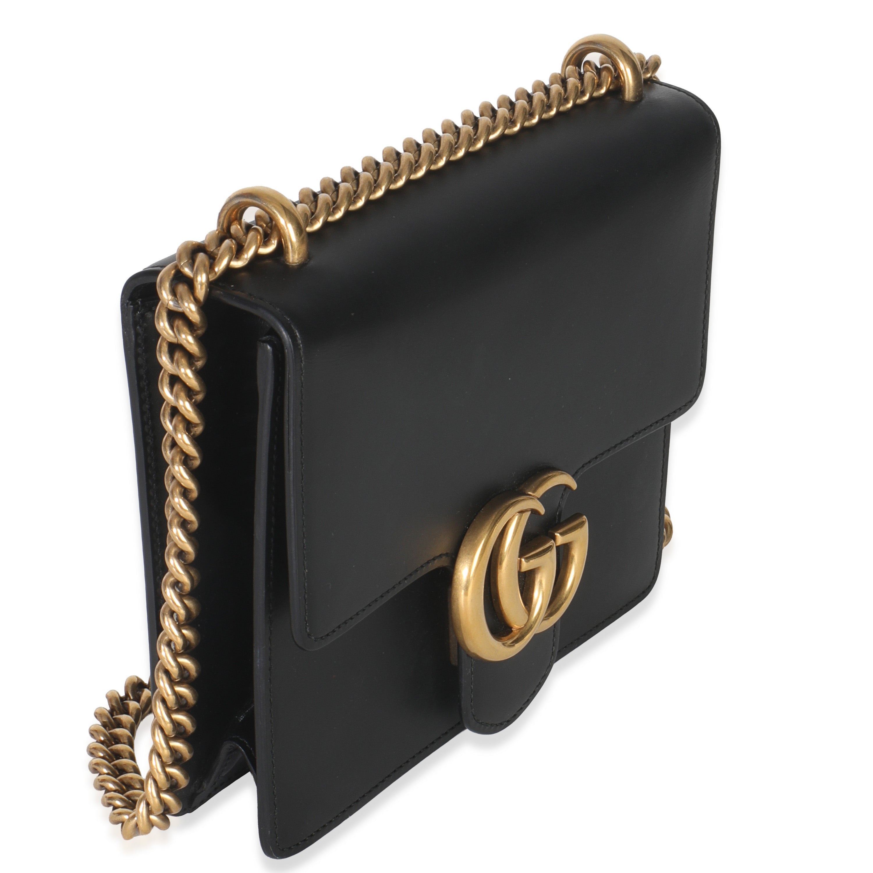 Black Smooth Calfskin Small GG Marmont Chain Bag