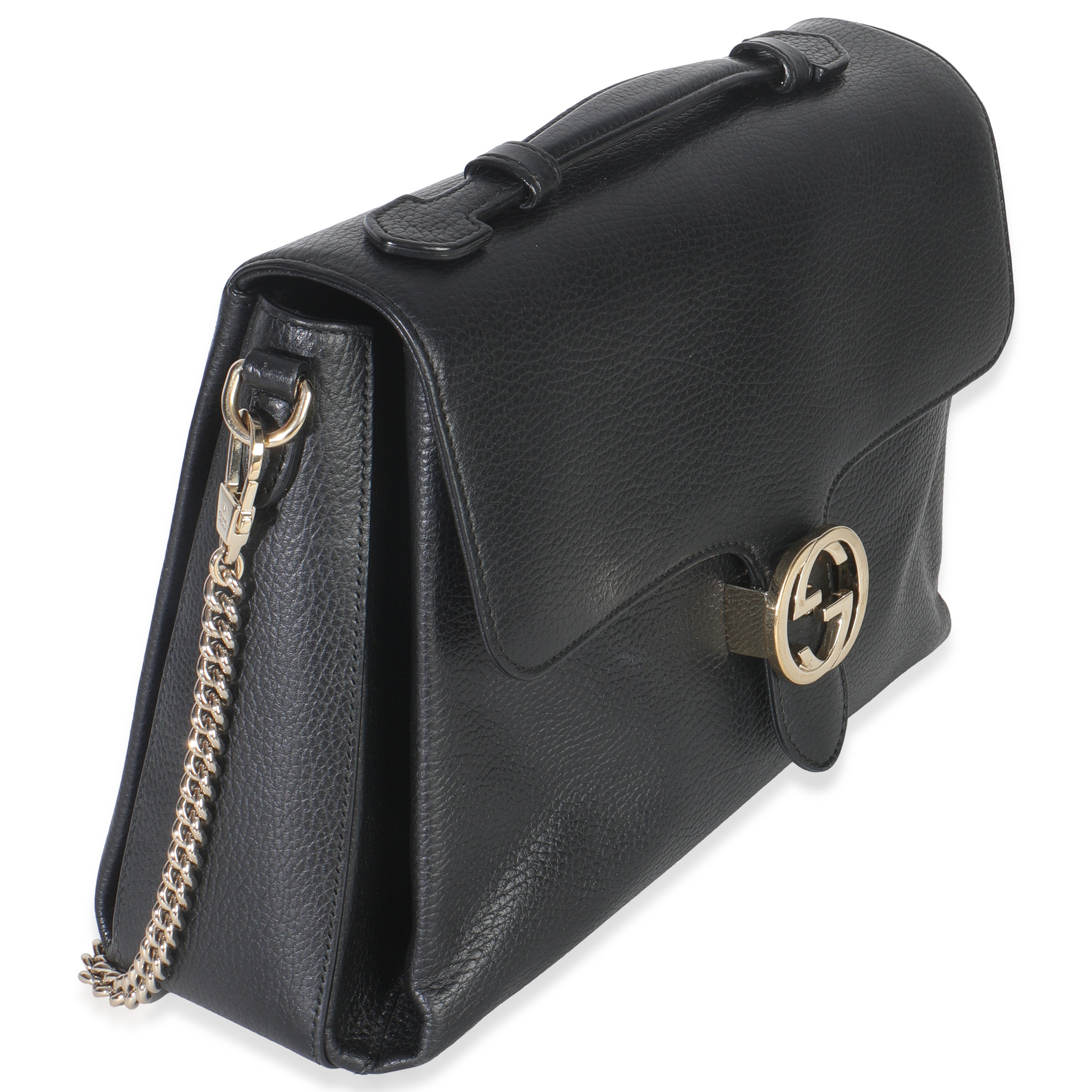 Black Pebbled Calfskin Medium Interlocking G Flap Bag
