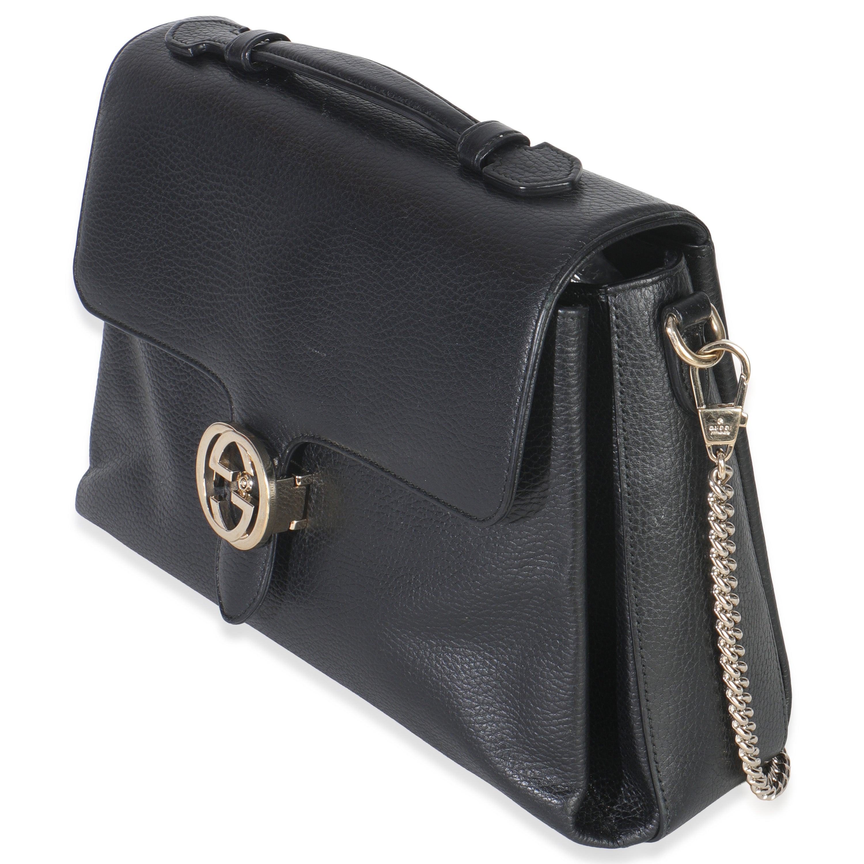 Black Pebbled Calfskin Medium Interlocking G Flap Bag