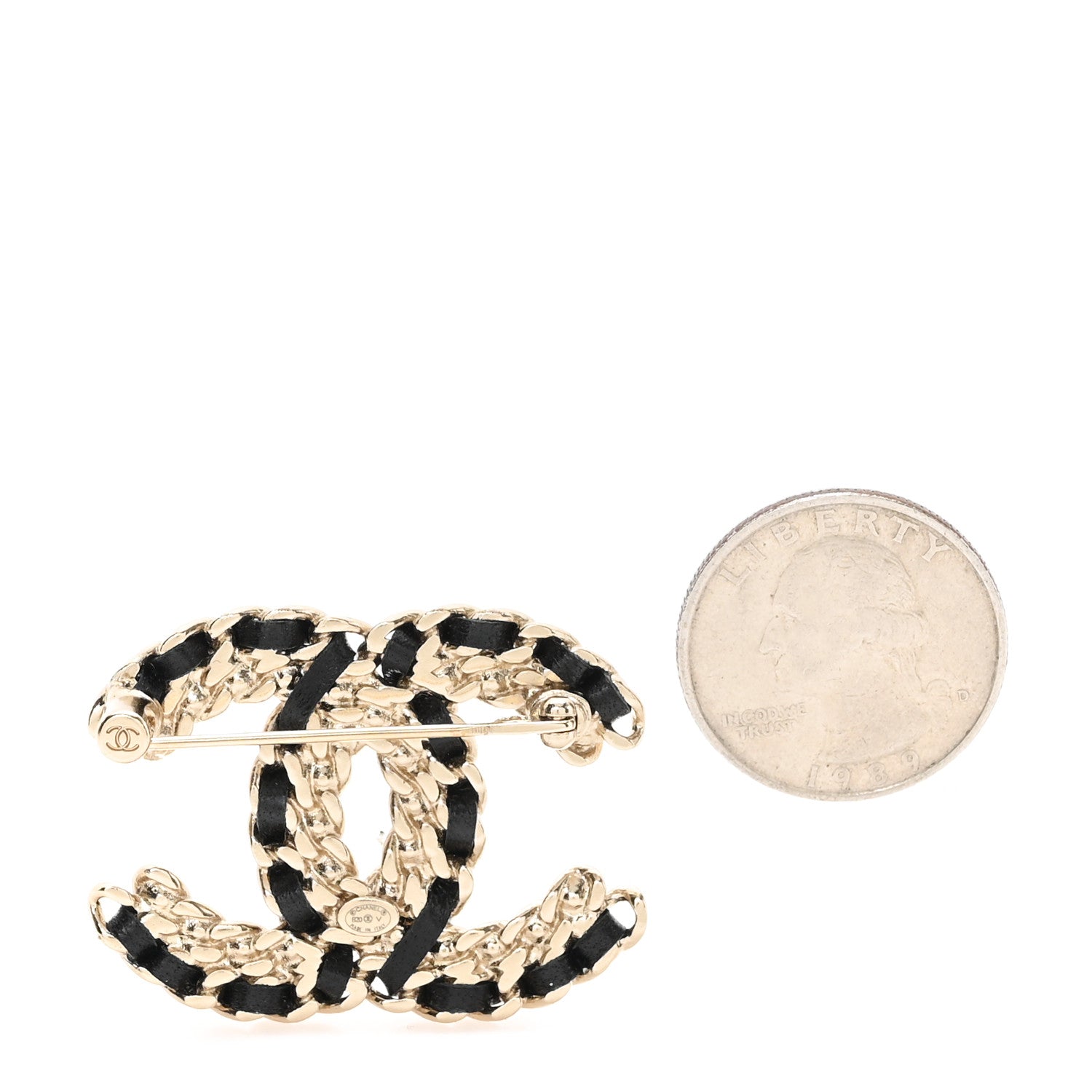 Lambskin Crystal Vintage Allure CC Chain Brooch Black Gold