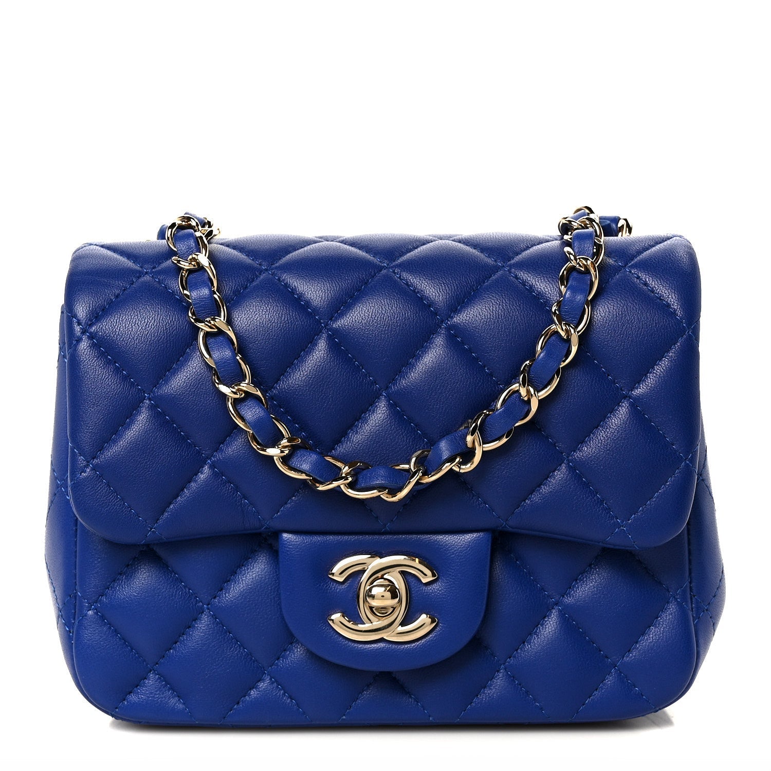 Lambskin Quilted Mini Square Flap Blue