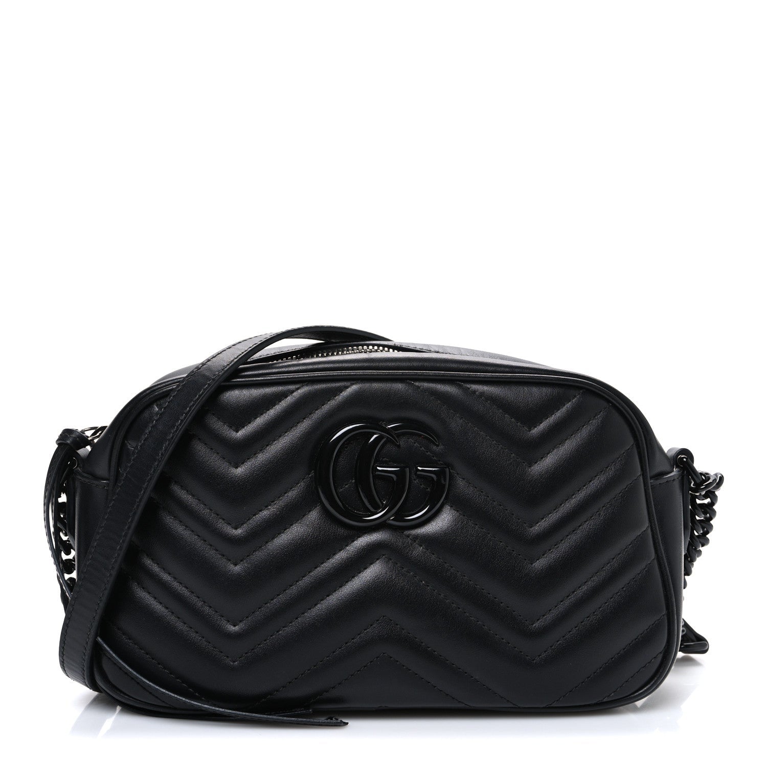 Calfskin Matelasse Monochrome Small GG Marmont Chain Shoulder Bag Black