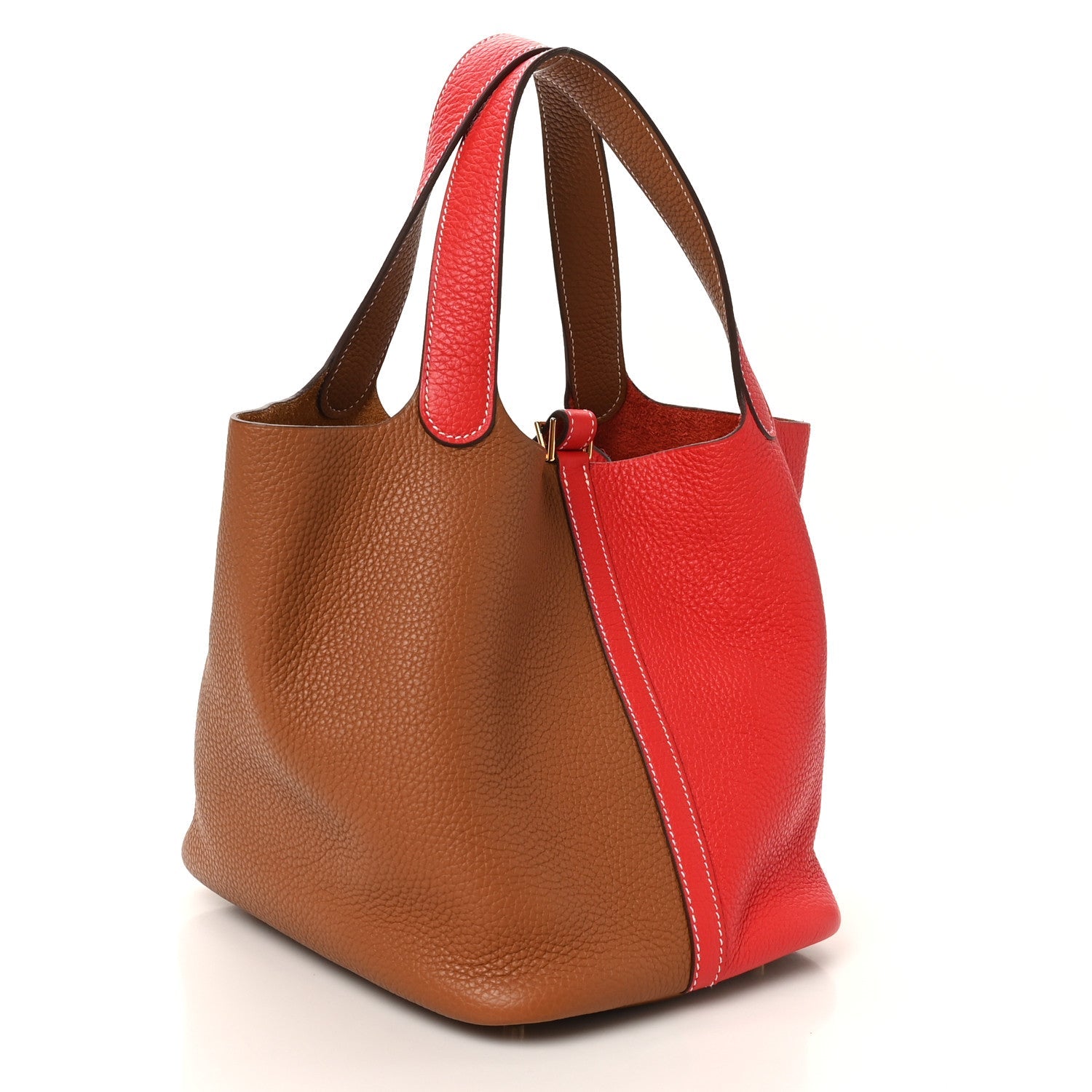 Taurillon Clemence Casaque Picotin Lock 22 MM Gold Rouge De Coeur