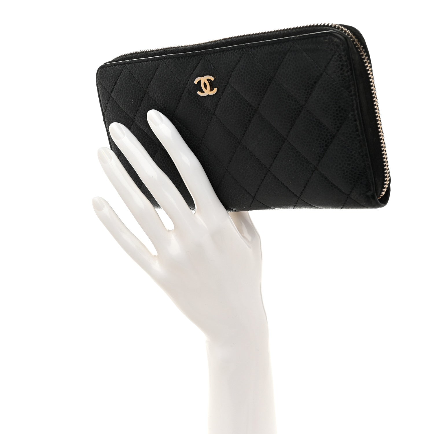 Caviar Quilted Large Gusset Zip Around Wallet Navy