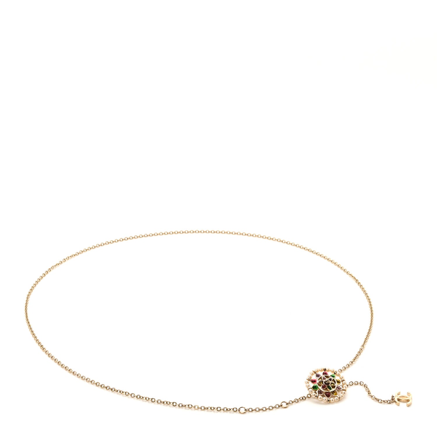 Gripoix Pearl Medallion Chain Belt Gold Multicolor