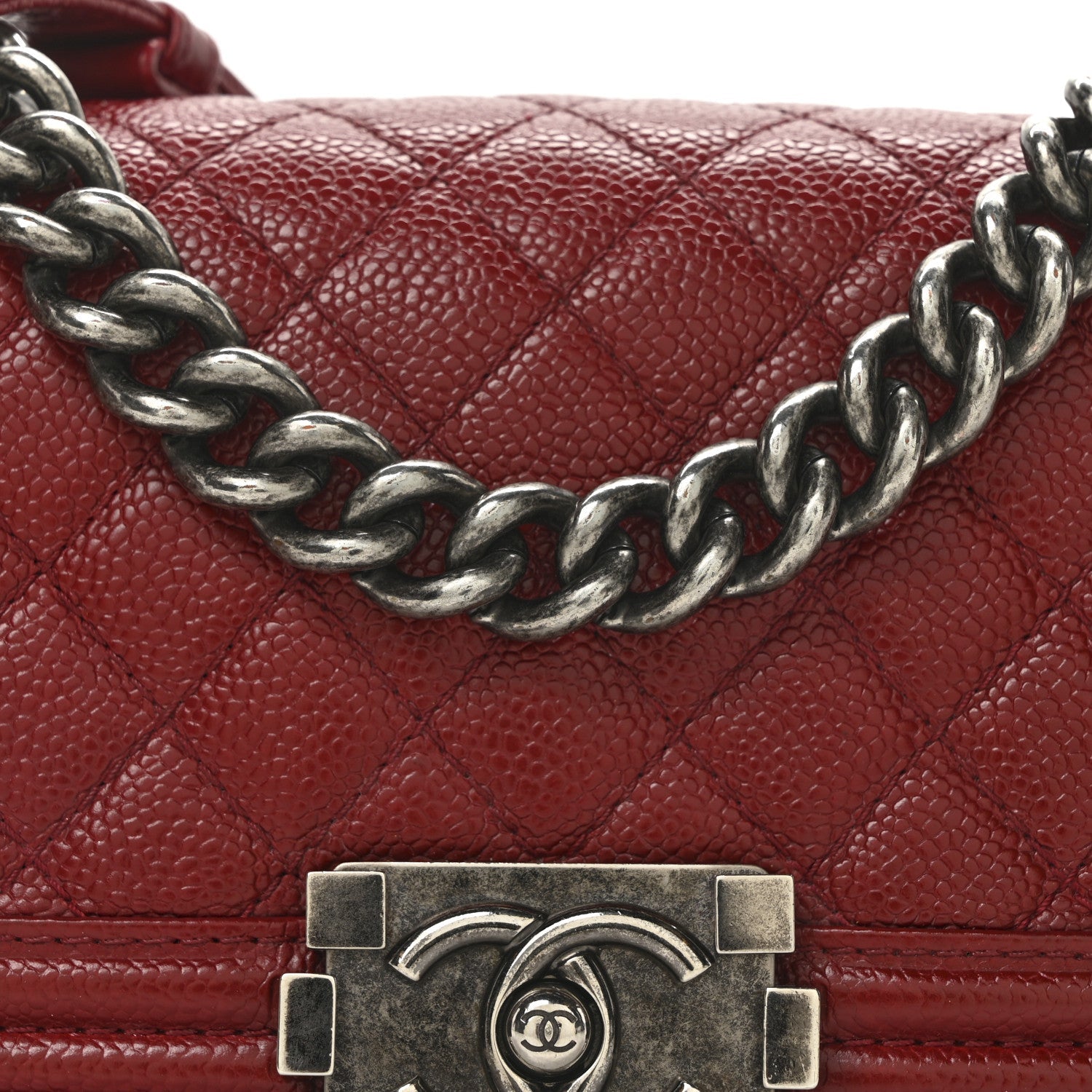 Caviar Quilted Small Boy Flap Dark Red