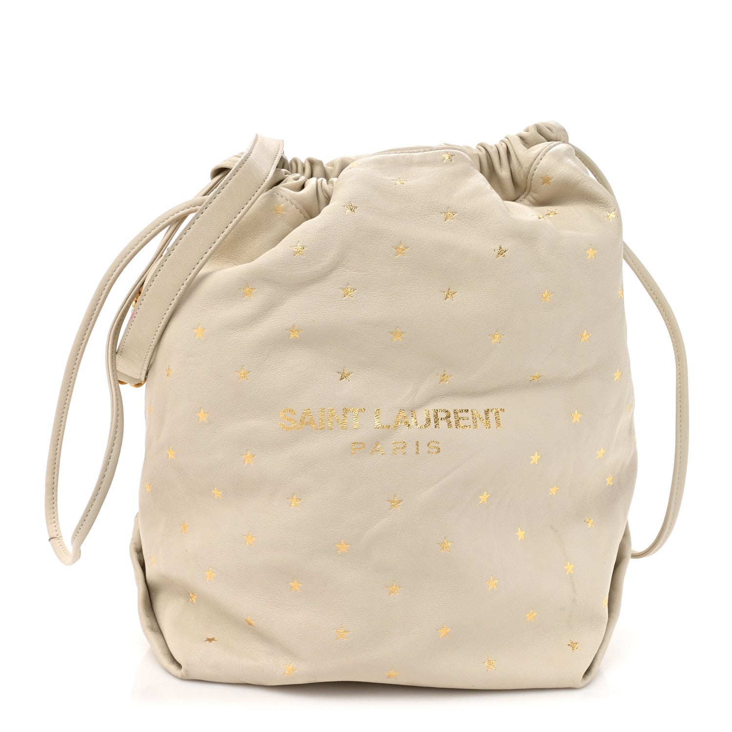 Lambskin Star Printed Teddy Drawstring Bag White