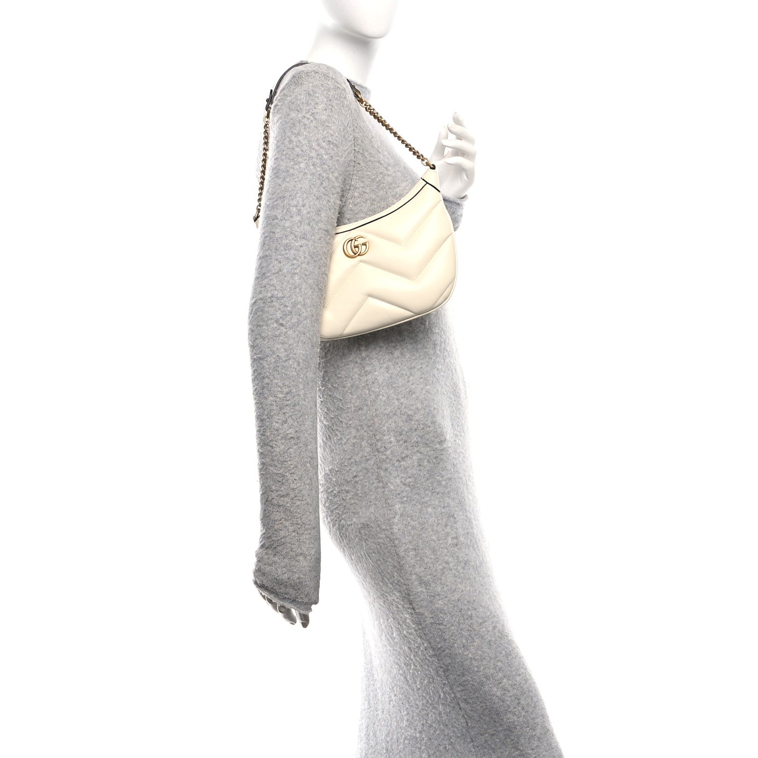 Calfskin Matelasse GG Marmont Half Moon Hobo White