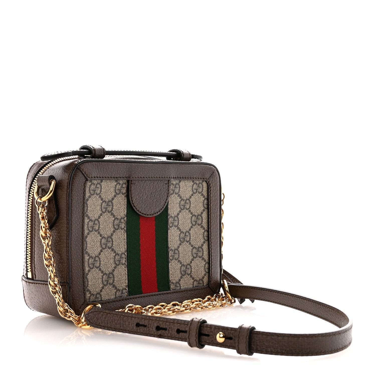 GG Supreme Monogram Mini Ophidia Top Handle Shoulder Bag Brown