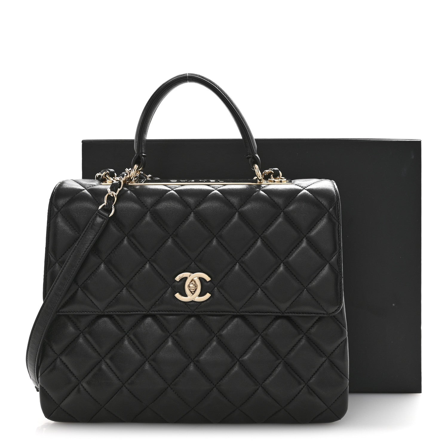 Lambskin Quilted Large Trendy CC Dual Handle Flap Bag Black