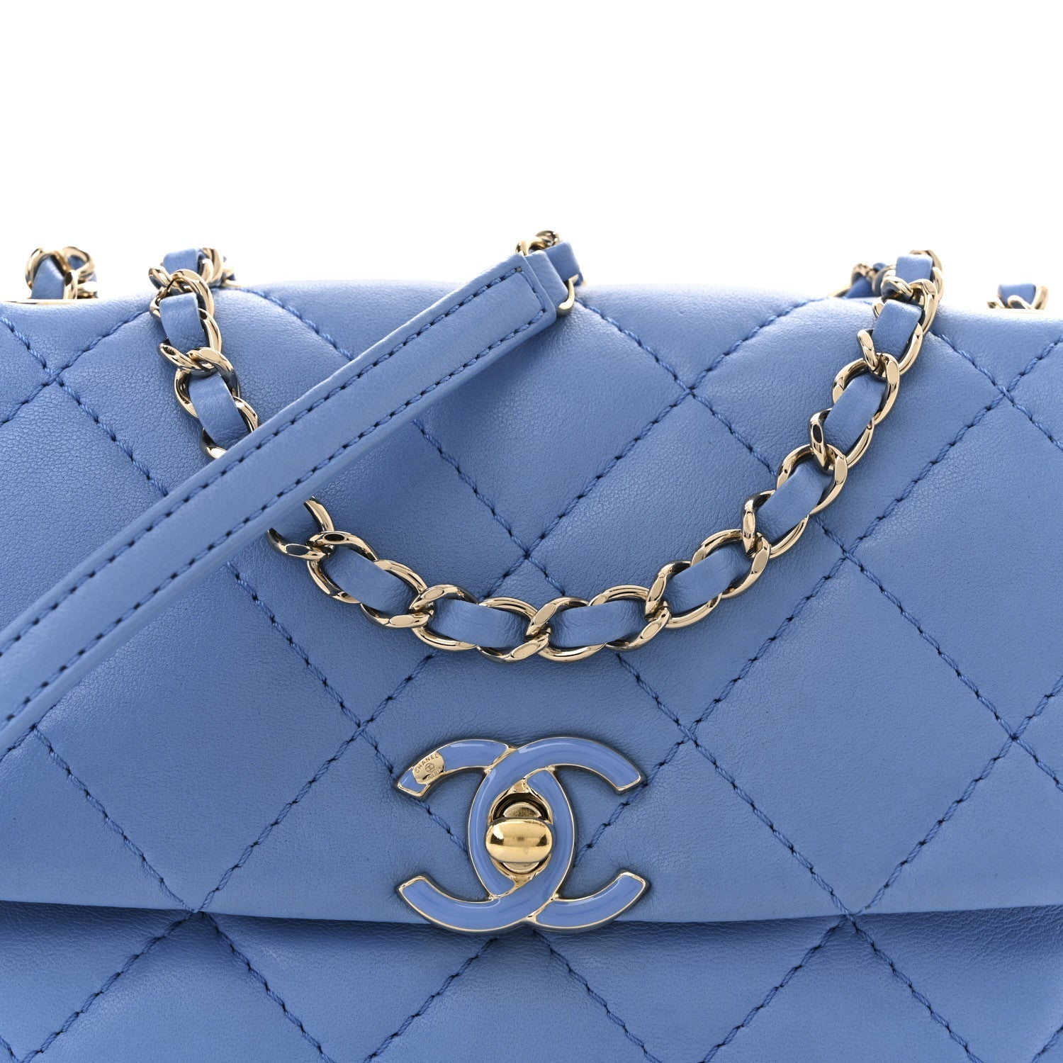Lambskin Enamel Quilted Small Chain Frame Flap Blue