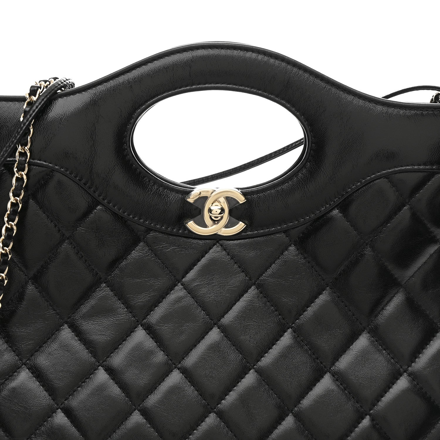 Shiny Lambskin Quilted 31 Shopping Bag Black