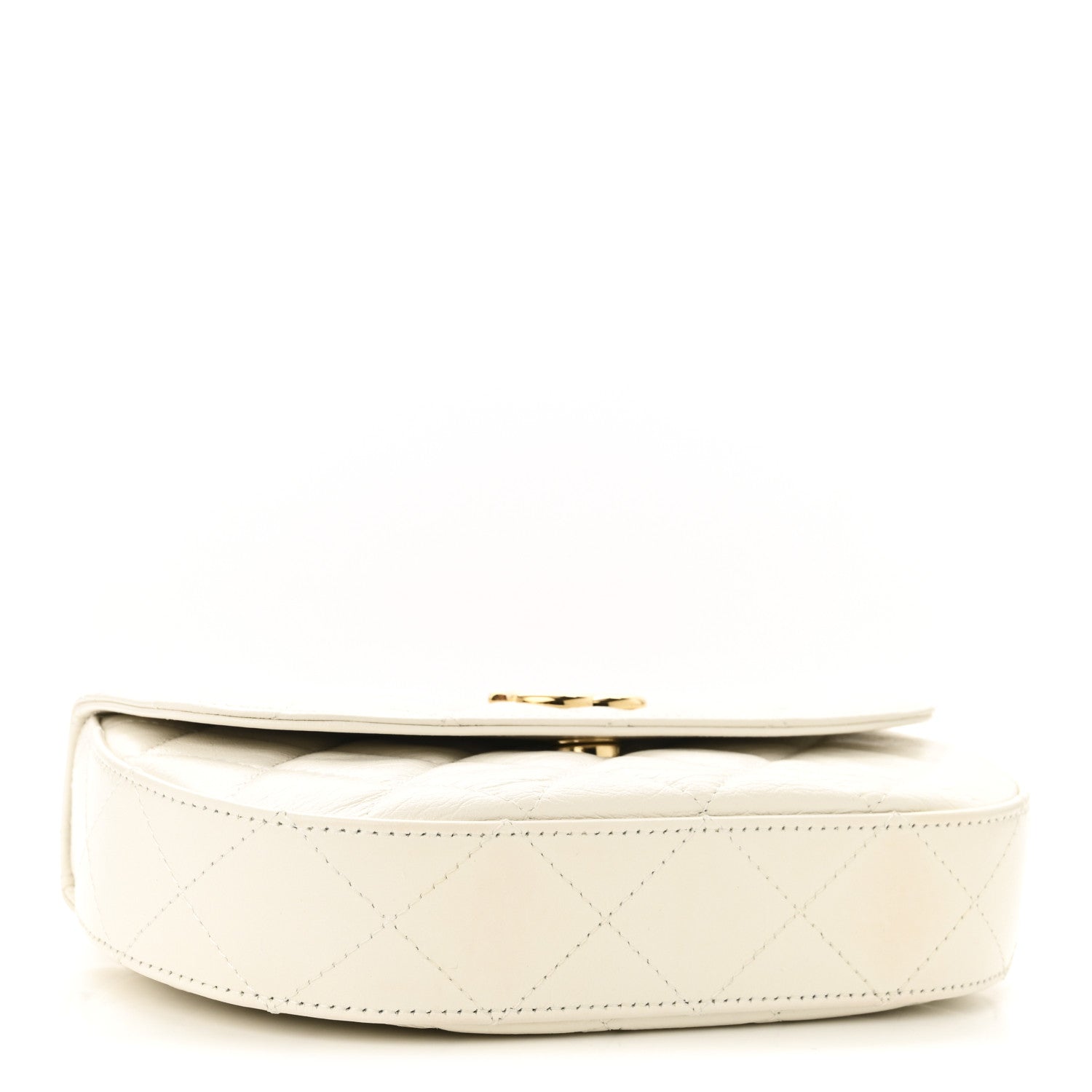 Shiny Aged Calfskin Quilted Top Handle Clutch With Chain White