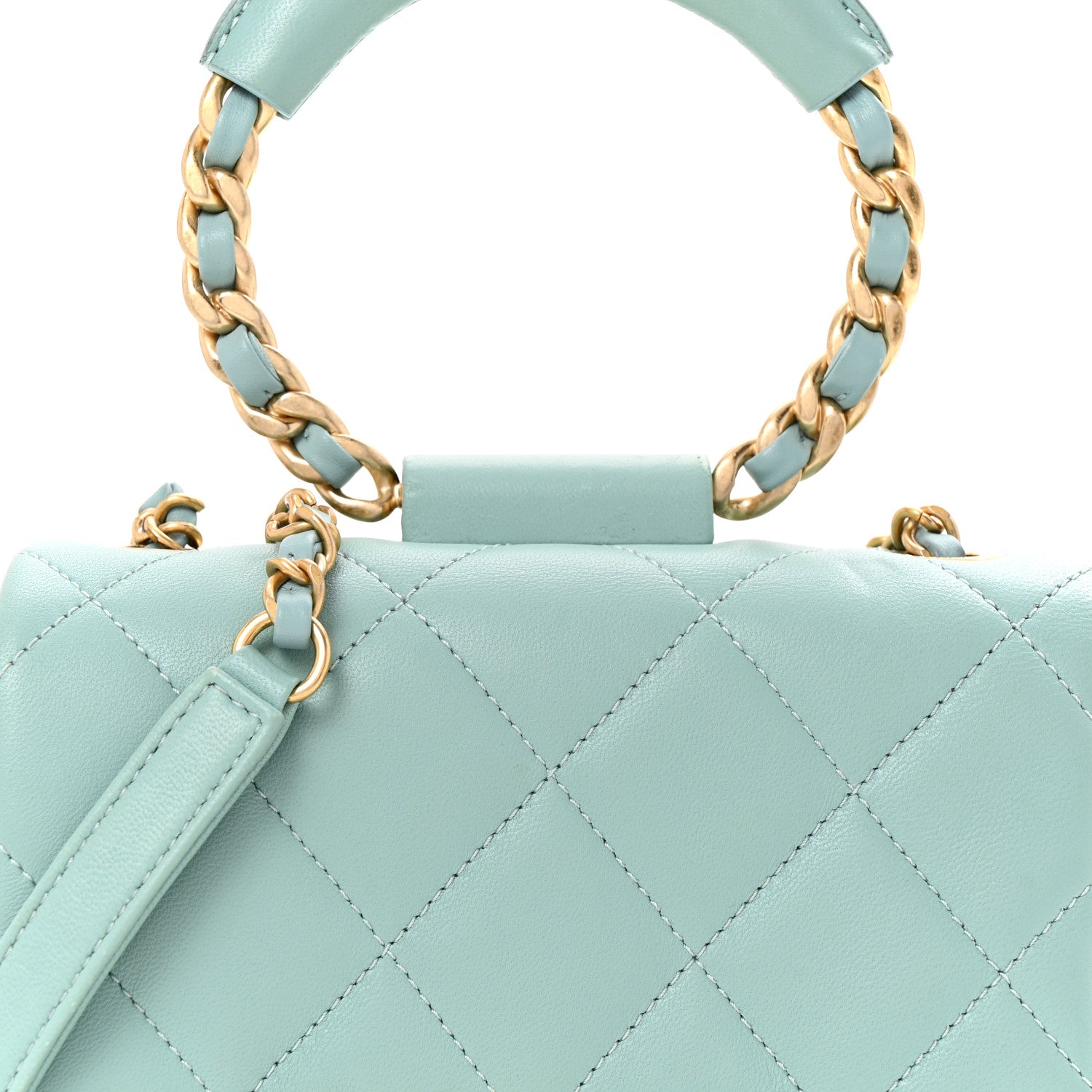 Lambskin Quilted Small Circular Handle Bag Blue