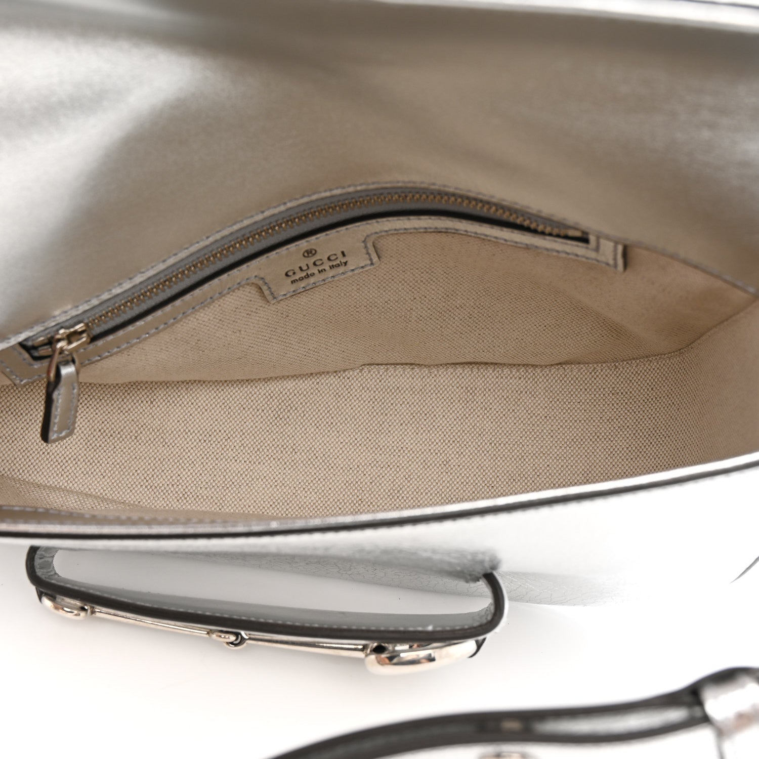 Metallic Calfskin Small Horsebit 1955 Asymmetric Shoulder Bag Silver