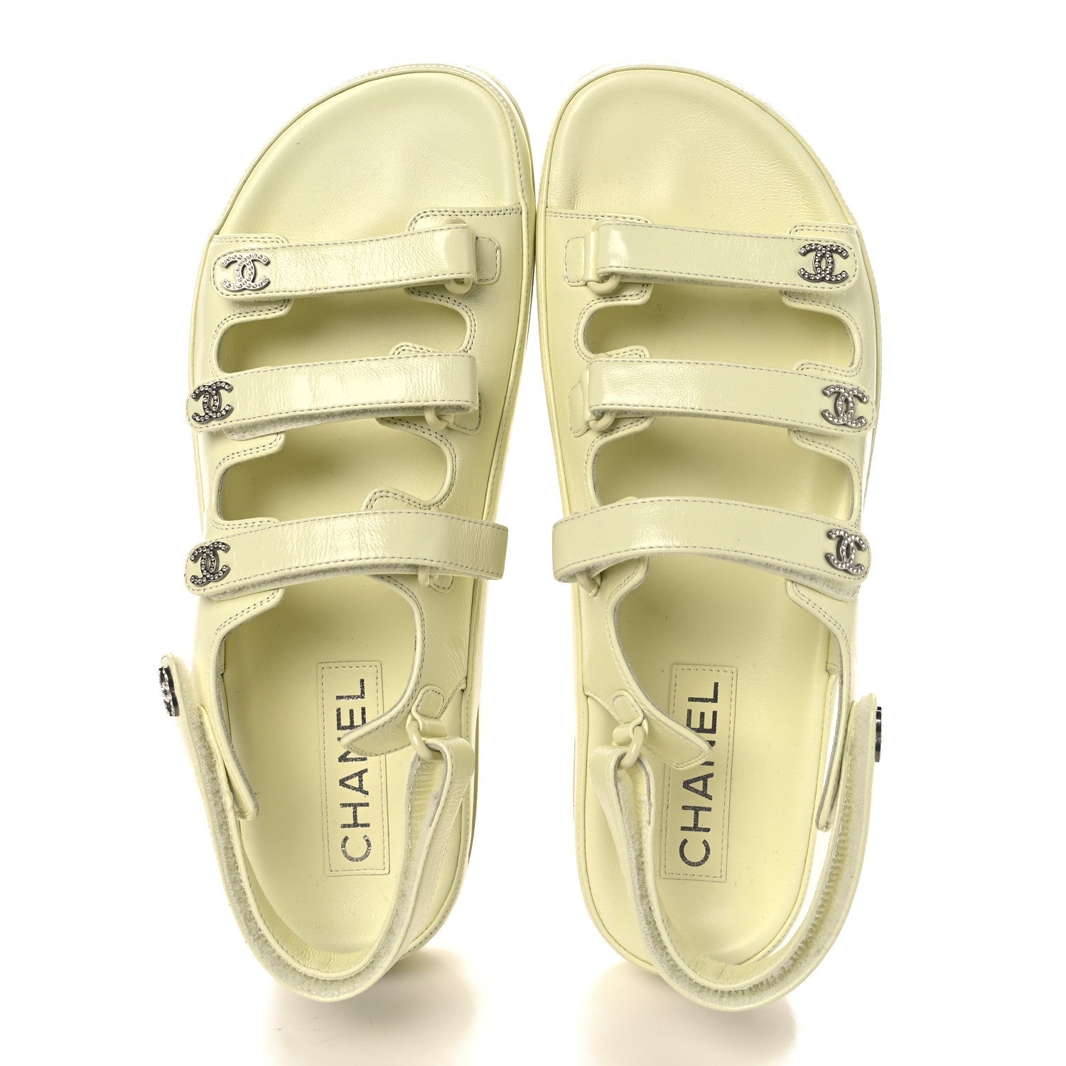 Lambskin Crystal CC Velcro Dad Sandals 39.5 Light Yellow