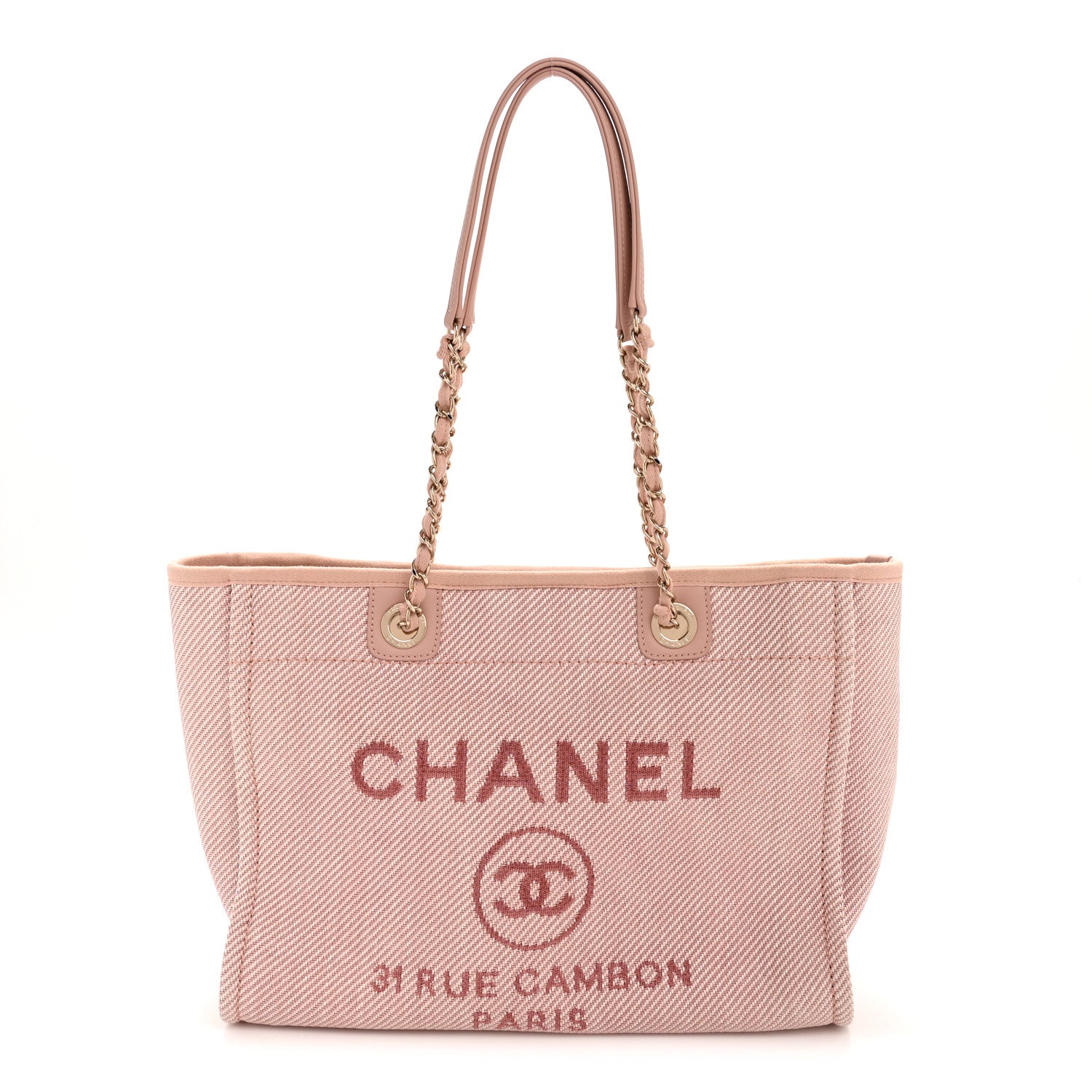 Mixed Fibers Calfskin Small Deauville Tote Rose Pink