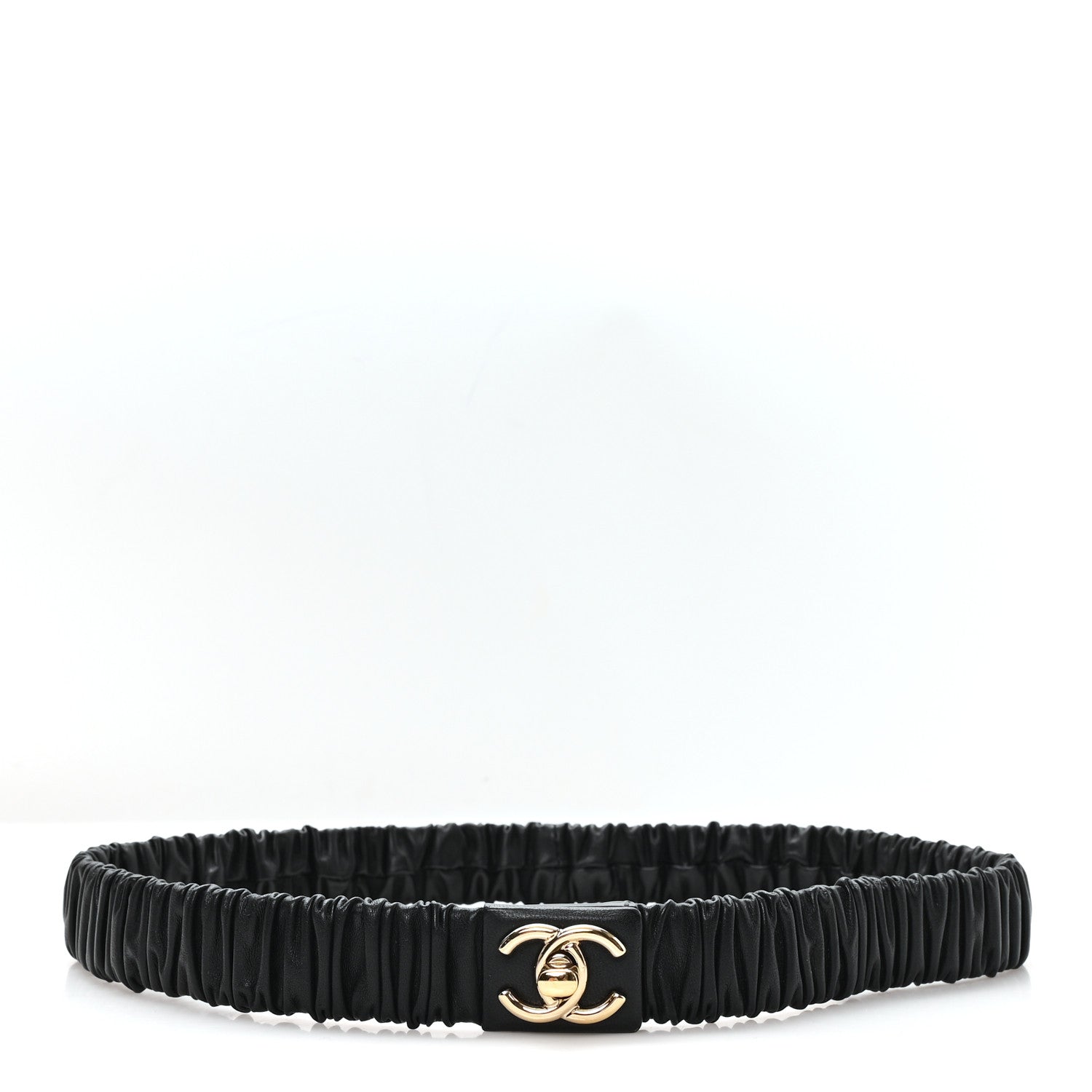 Lambskin Ruched Turn Lock CC Belt 80 32 Black