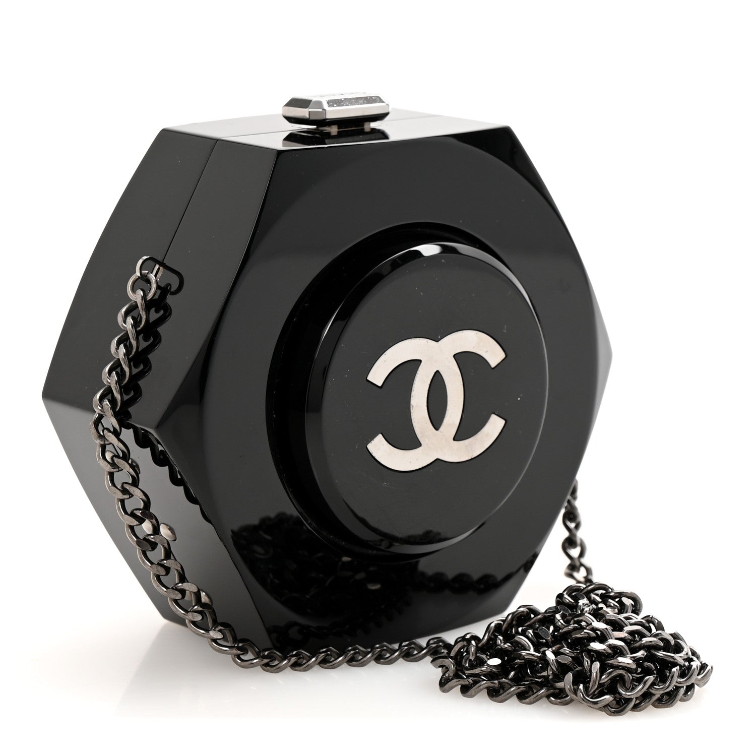 Plexiglass Octagon CC Minaudiere Clutch Black